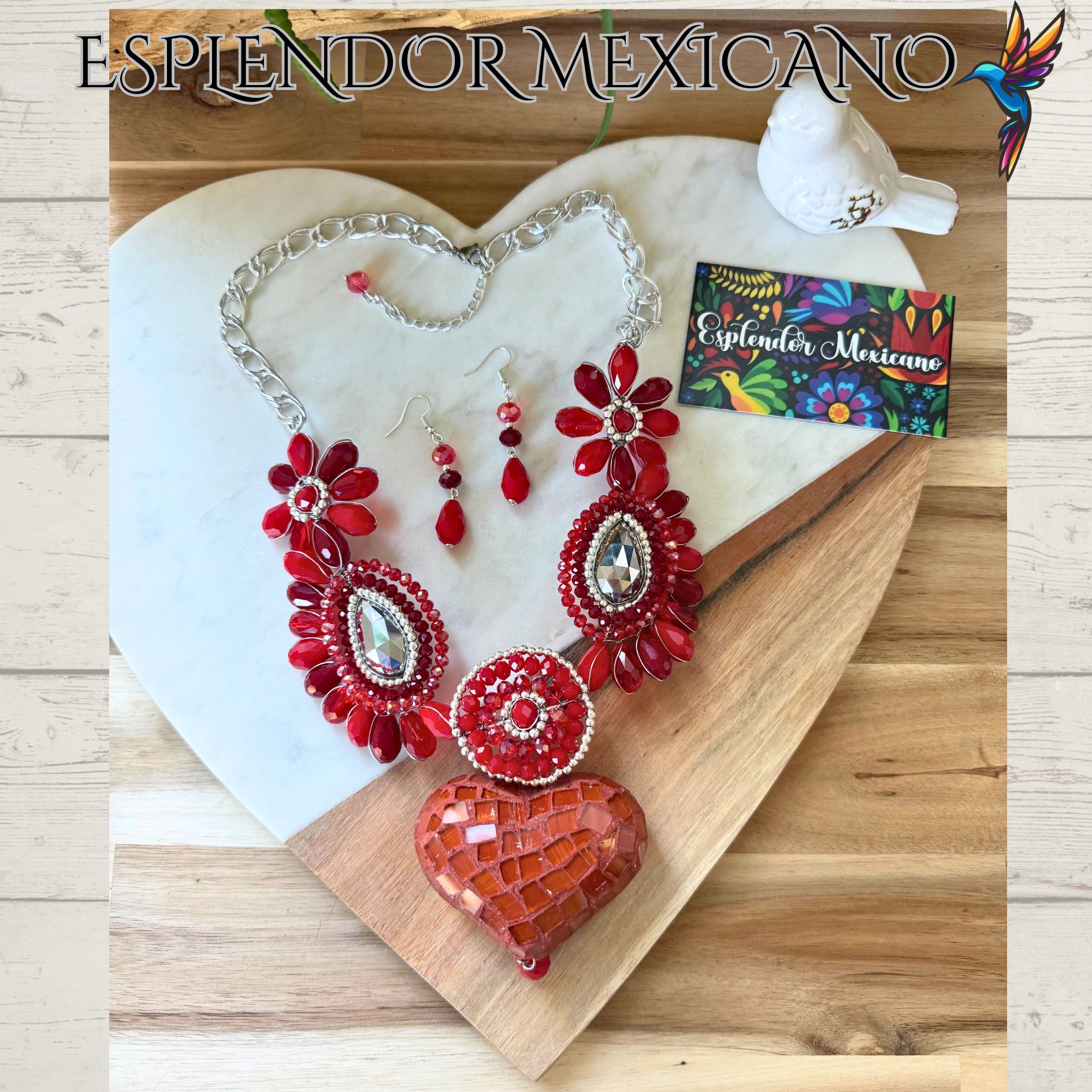 ❤️ Handmade Red Heart Necklace Set – Artisan Jewelry from Mexico