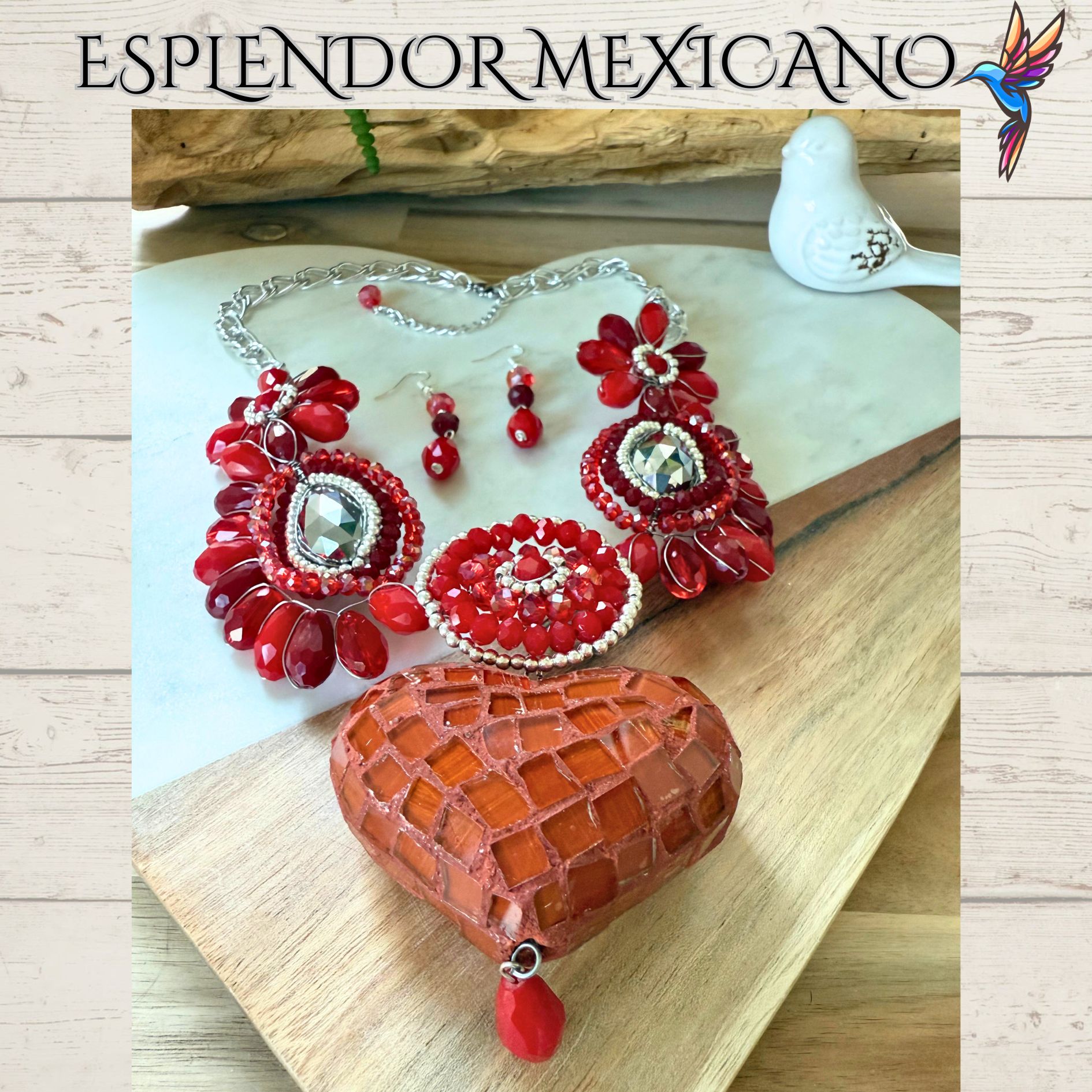 ❤️ Handmade Red Heart Necklace Set – Artisan Jewelry from Mexico