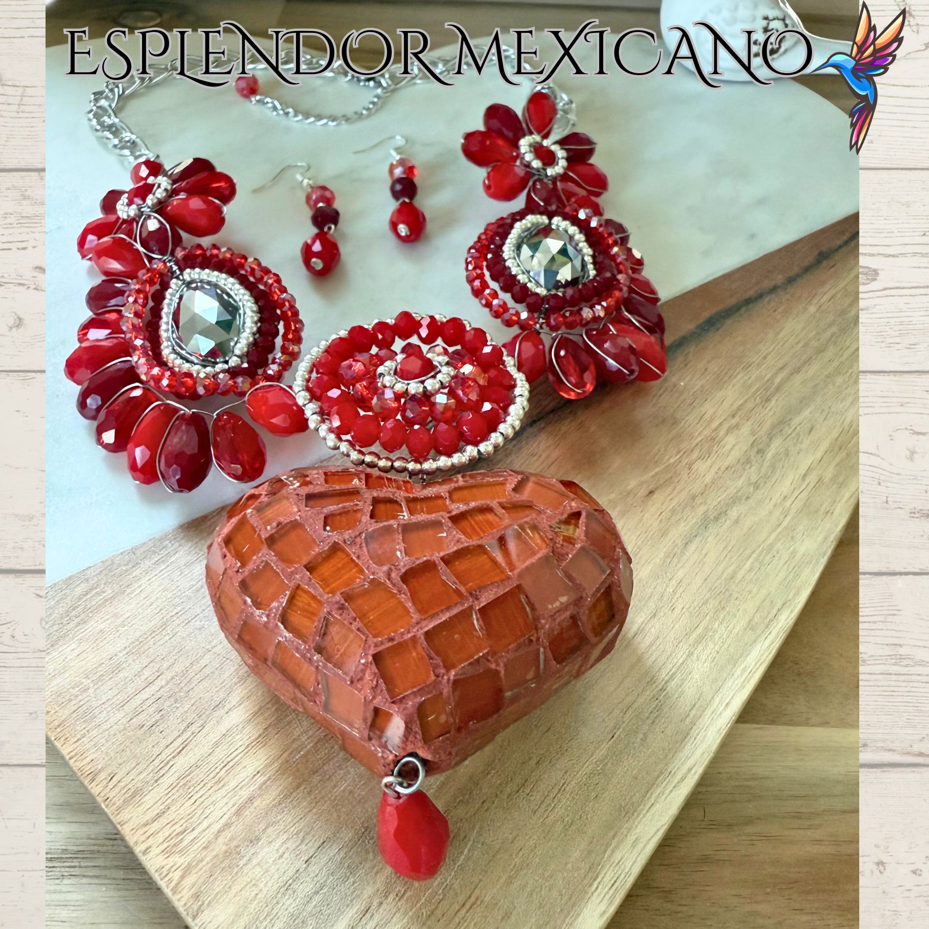 ❤️ Handmade Red Heart Necklace Set – Artisan Jewelry from Mexico