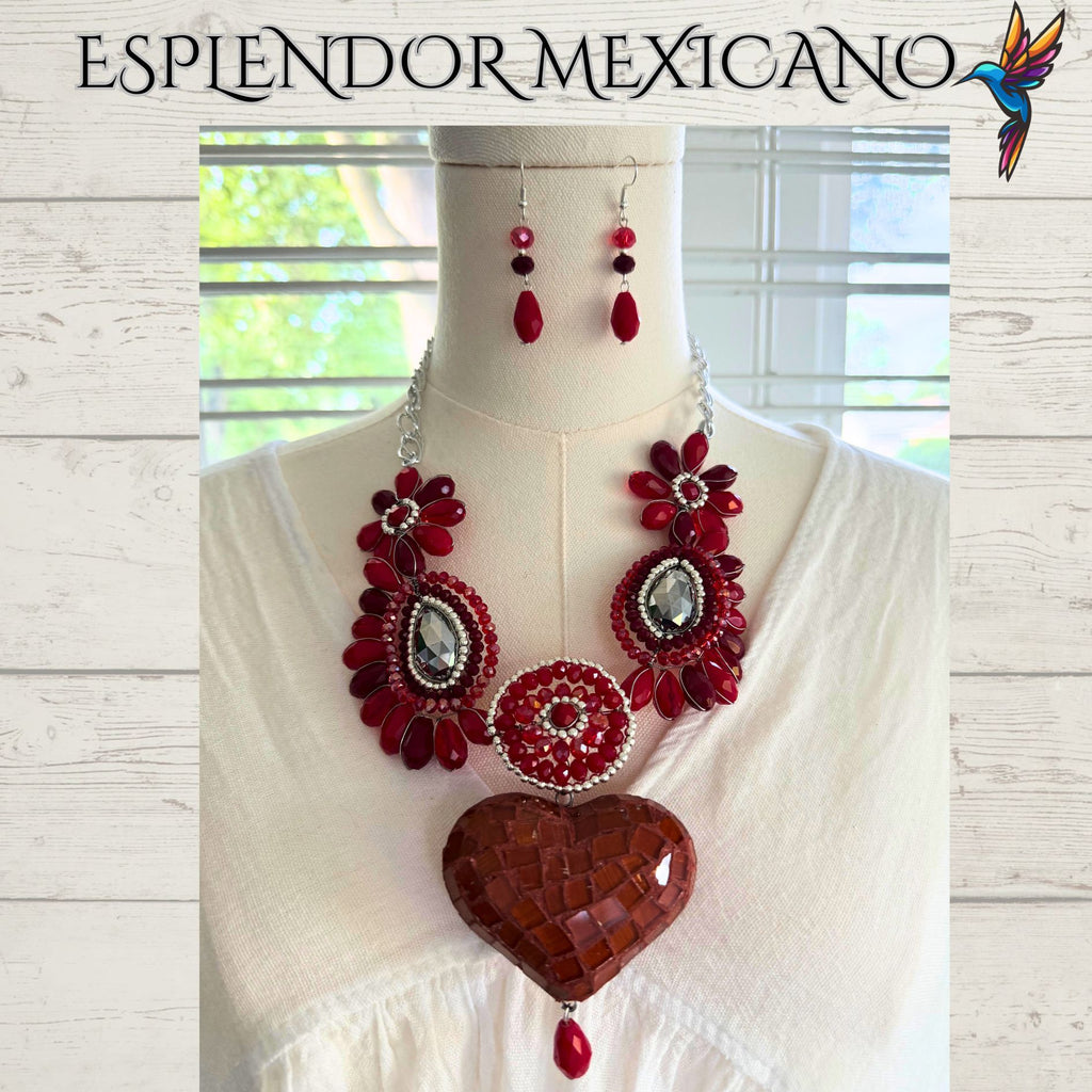 ❤️ Handmade Red Heart Necklace Set – Artisan Jewelry from Mexico