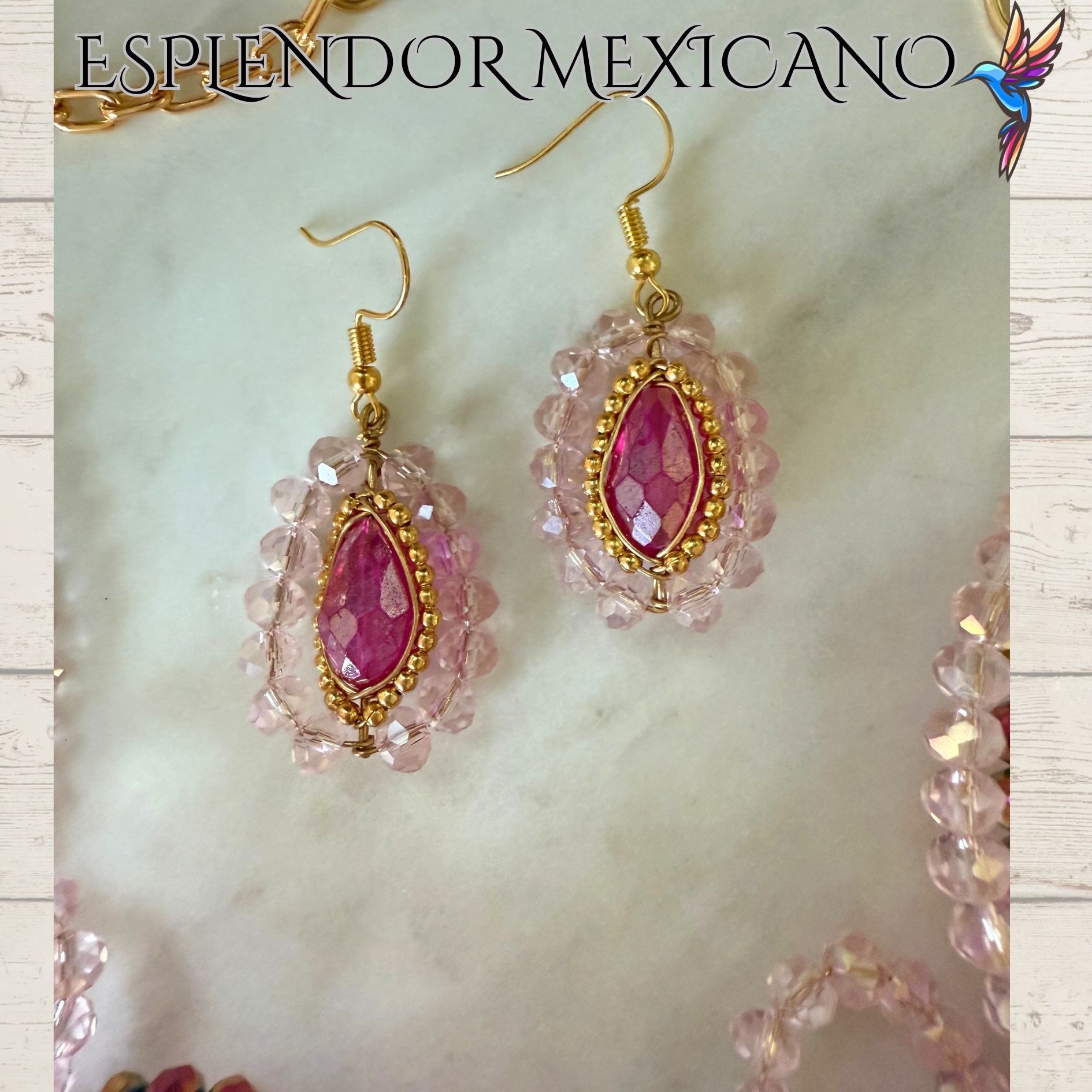 💕 Hand-Painted Pink Floral Necklace Set – Clay Heart Pendant & Earrings