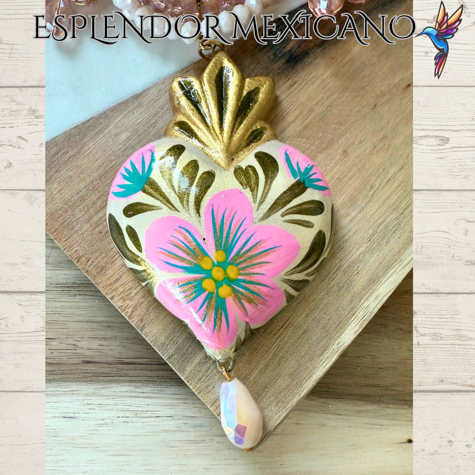 💐 Nude & Golden Floral Necklace Set – Handmade in Mexico