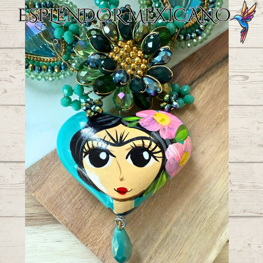 💚💙 Frida Heart Necklace Set – Handmade in Mexico