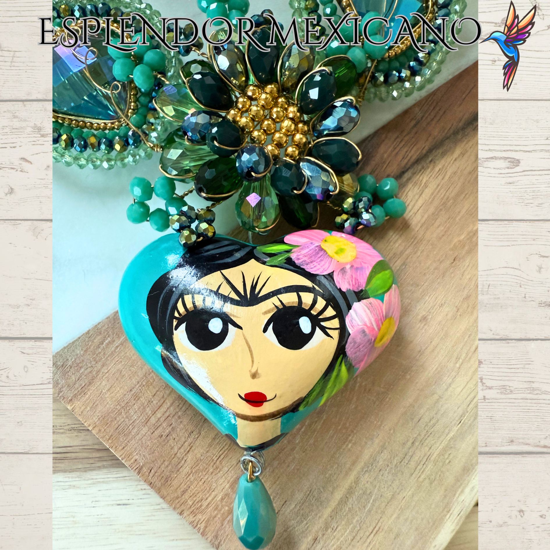 💚💙 Frida Heart Necklace Set – Handmade in Mexico