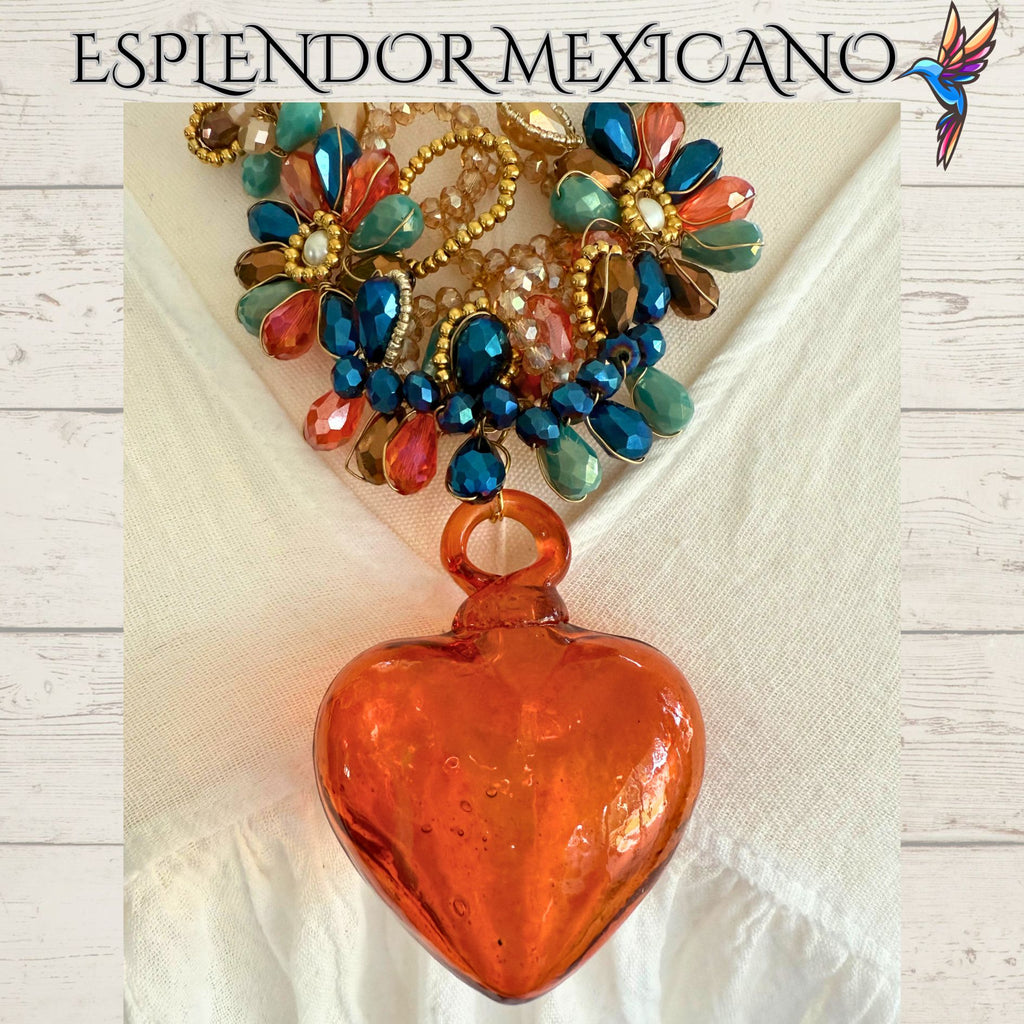 🧡 Hand-Blown Glass Heart Necklace Set – Handmade in Mexico