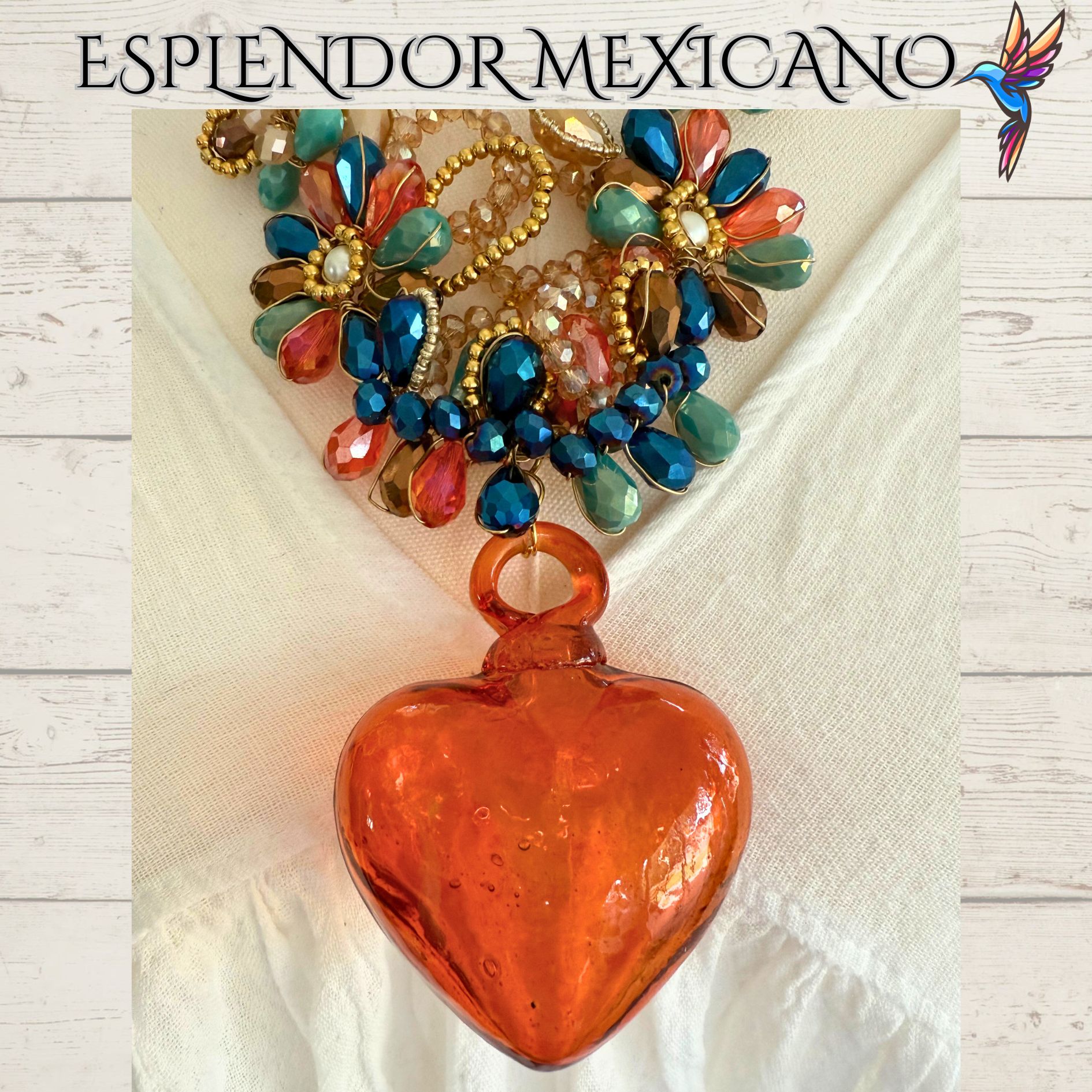 🧡 Hand-Blown Glass Heart Necklace Set – Handmade in Mexico