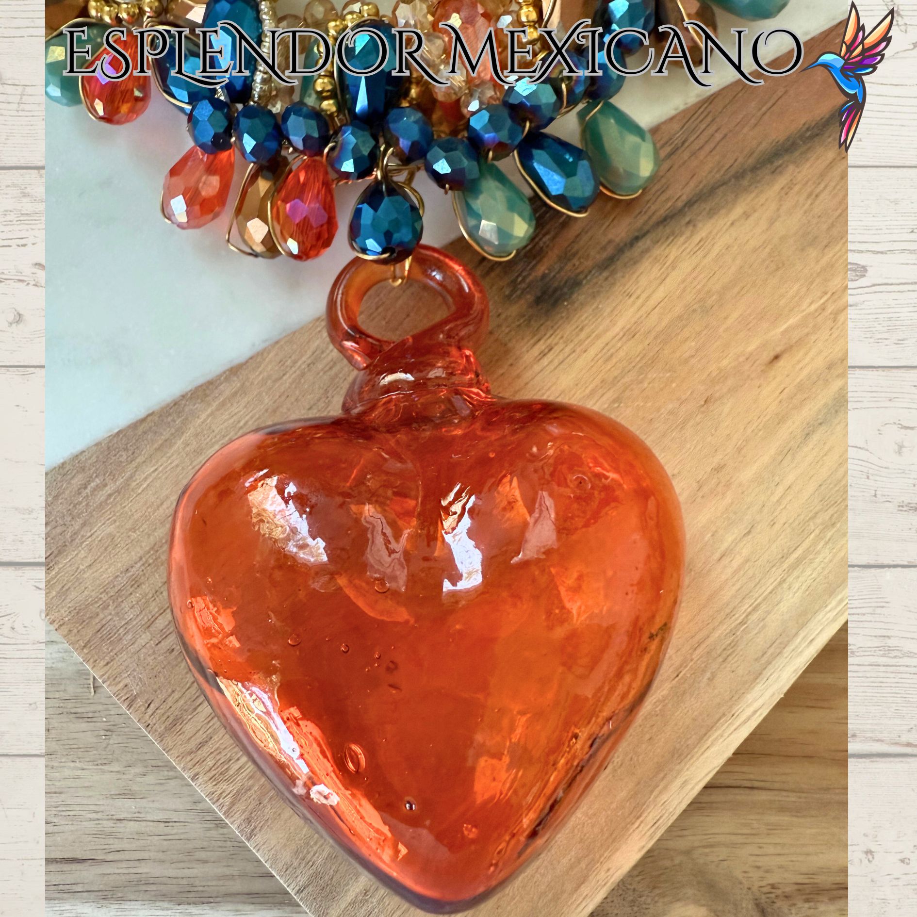 🧡 Hand-Blown Glass Heart Necklace Set – Handmade in Mexico