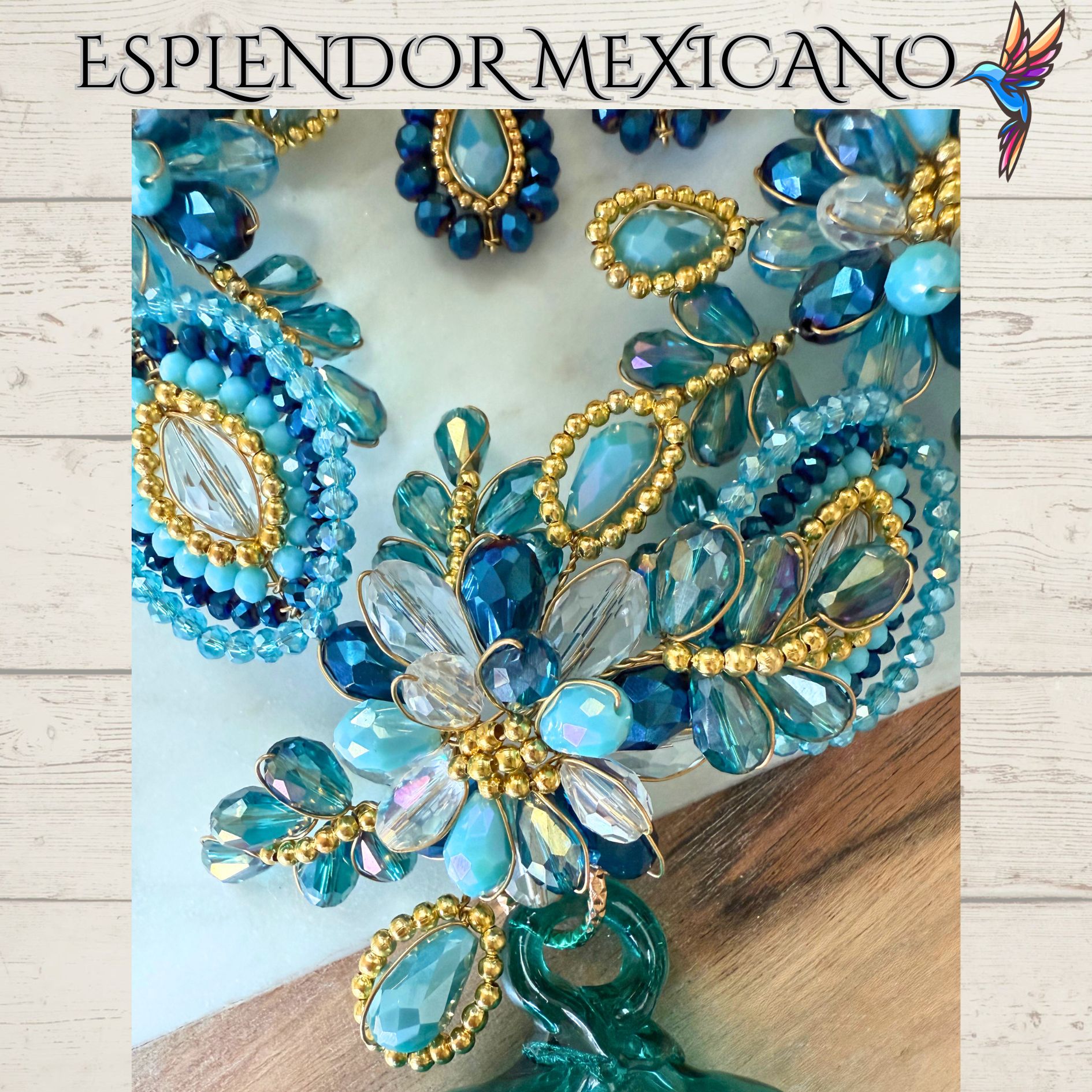 💙 Hand-Blown Glass Heart Necklace Set – Teal & Blue Elegance