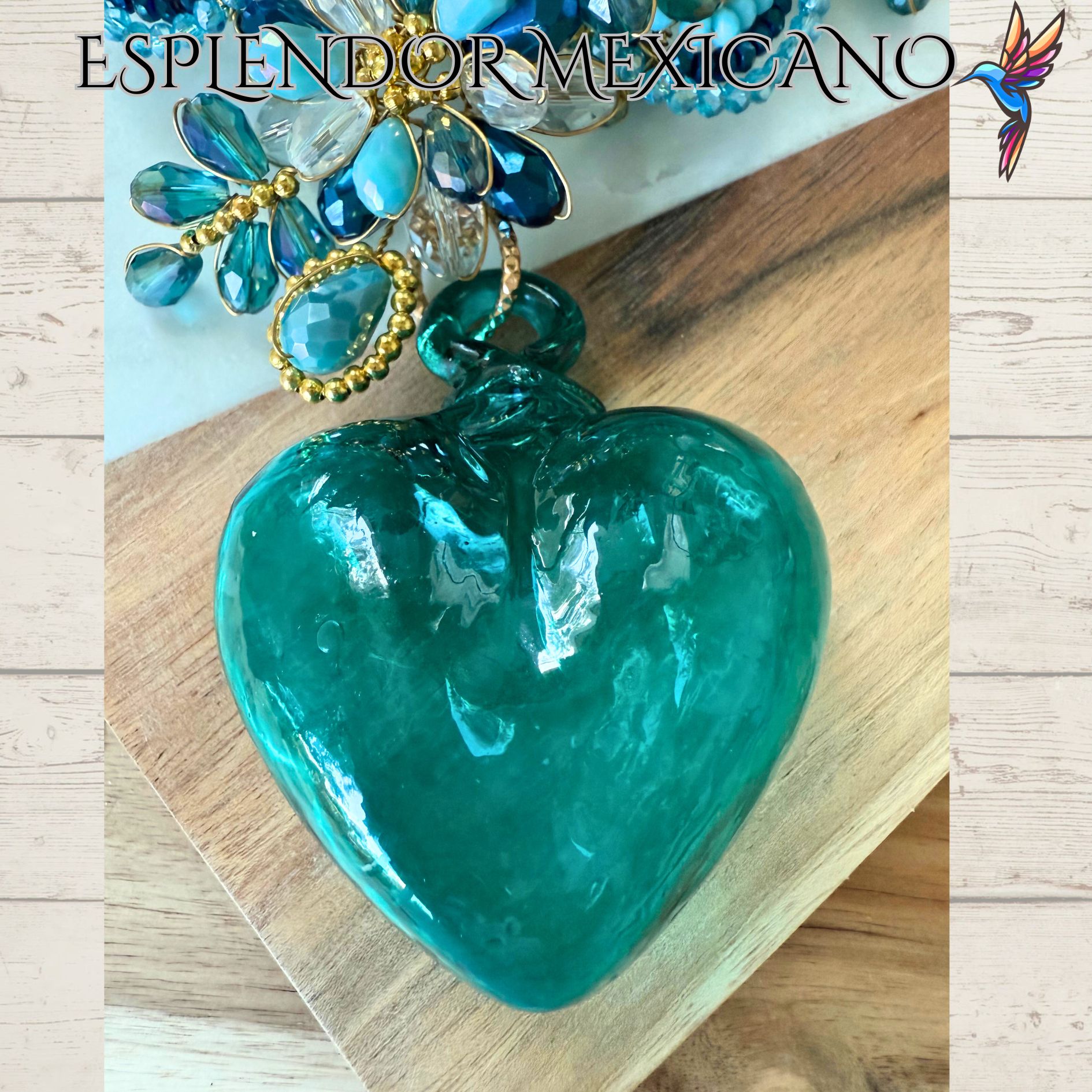 💙 Hand-Blown Glass Heart Necklace Set – Teal & Blue Elegance
