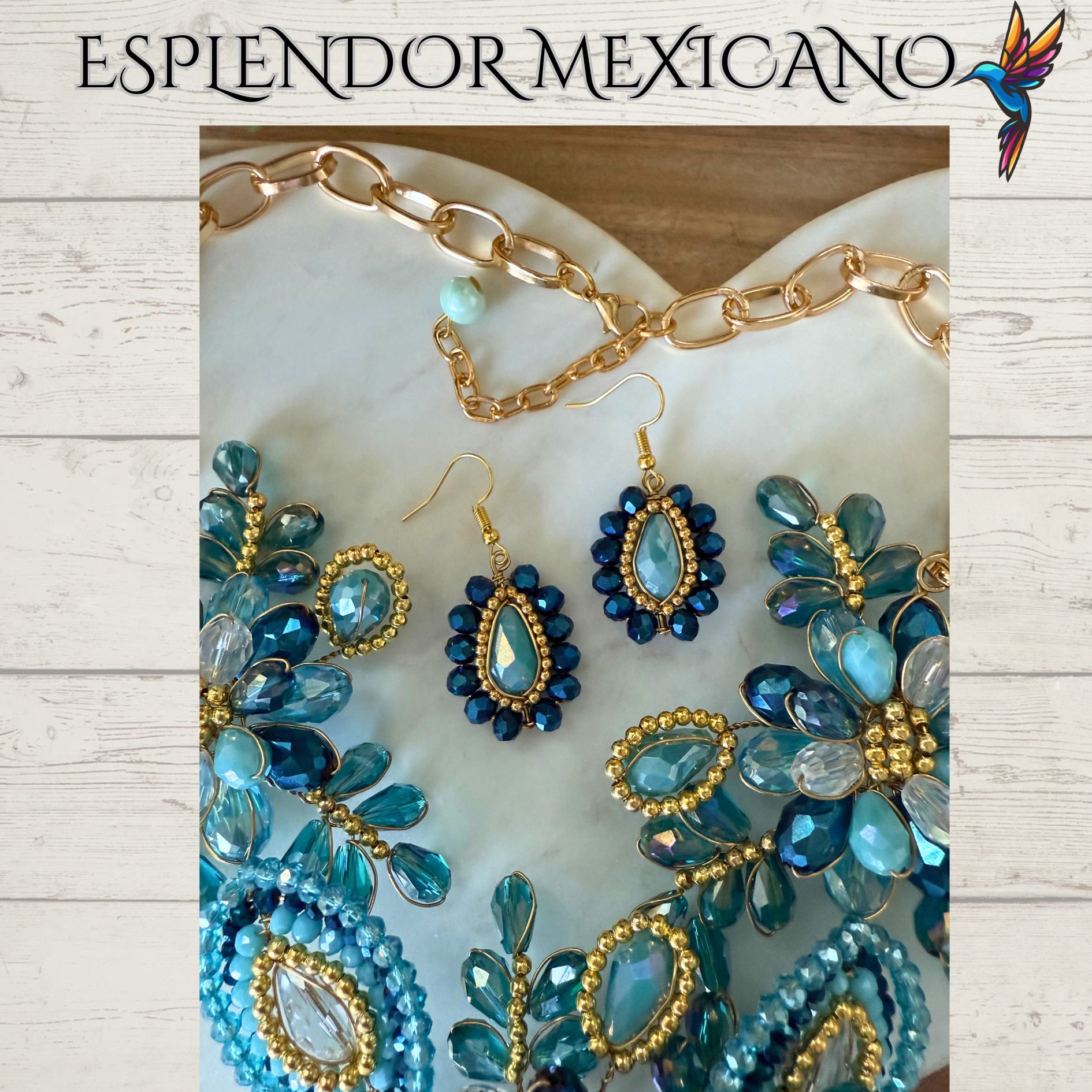 💙 Hand-Blown Glass Heart Necklace Set – Teal & Blue Elegance
