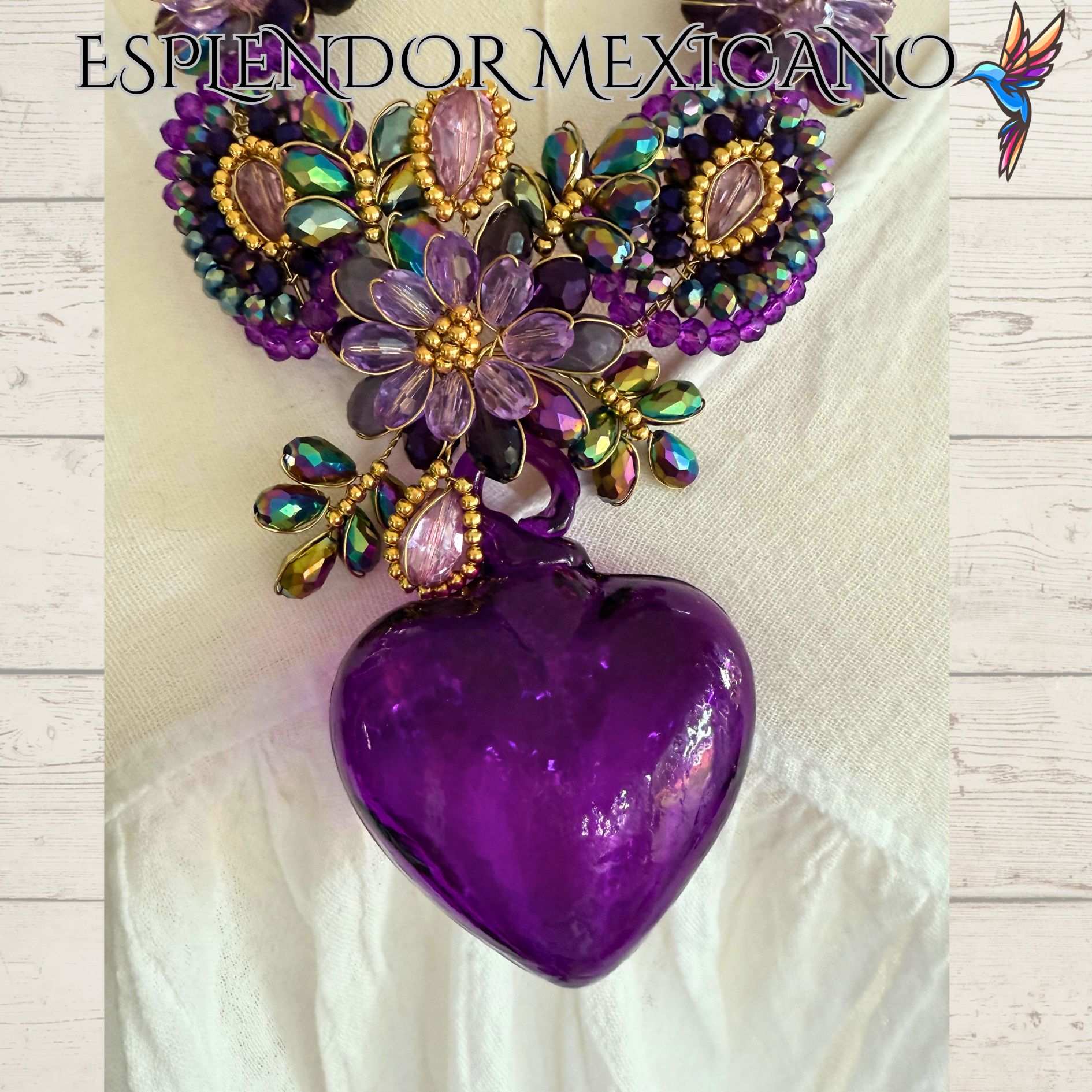 💜✨ Purple Hand-Blown Glass Heart Necklace Set – Handmade in Mexico
