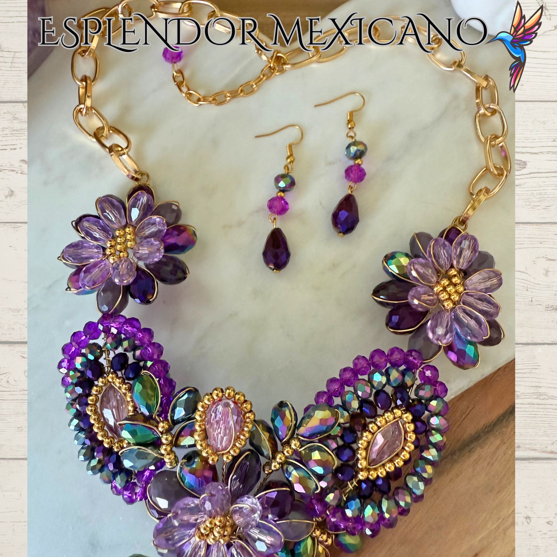 💜✨ Purple Hand-Blown Glass Heart Necklace Set – Handmade in Mexico