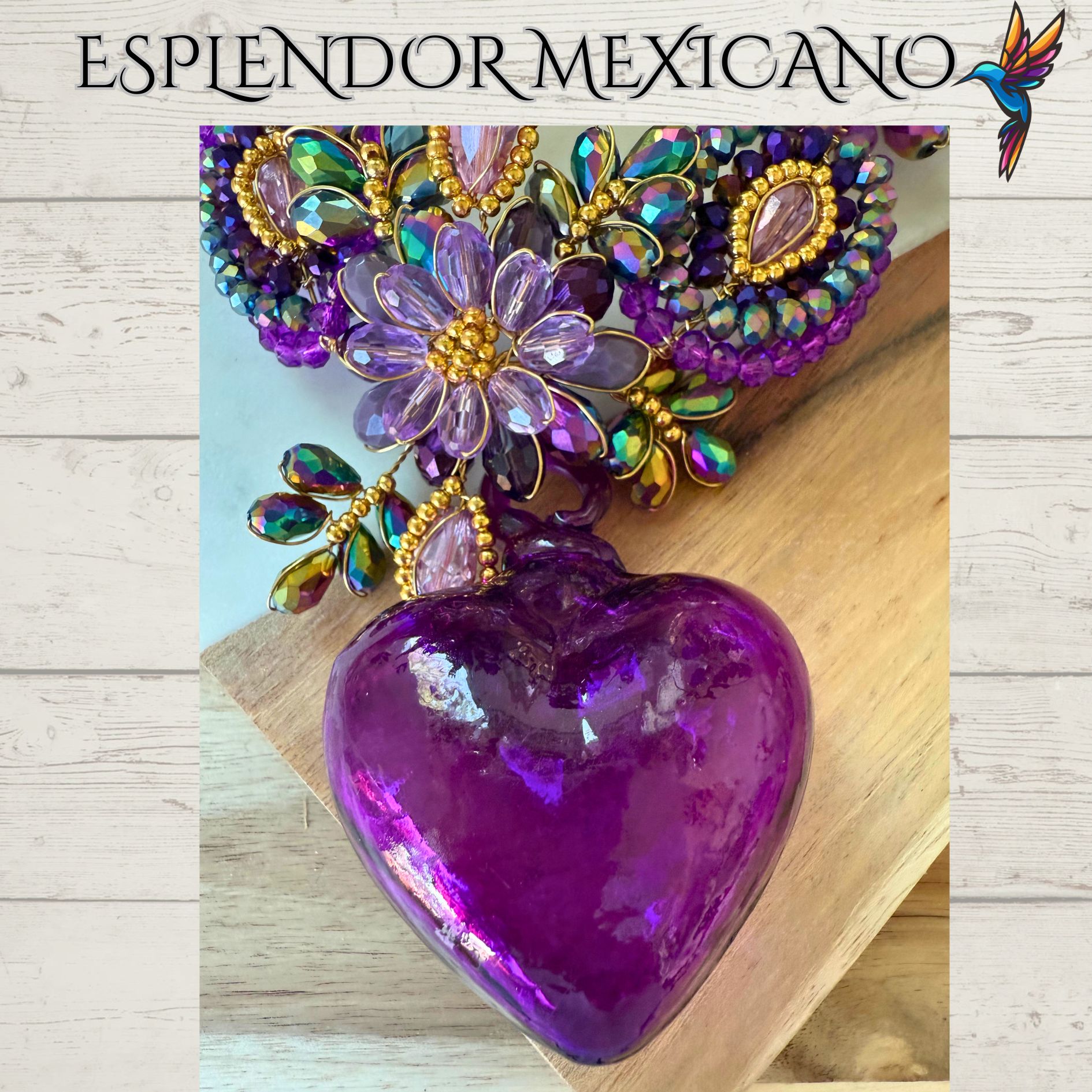 💜✨ Purple Hand-Blown Glass Heart Necklace Set – Handmade in Mexico
