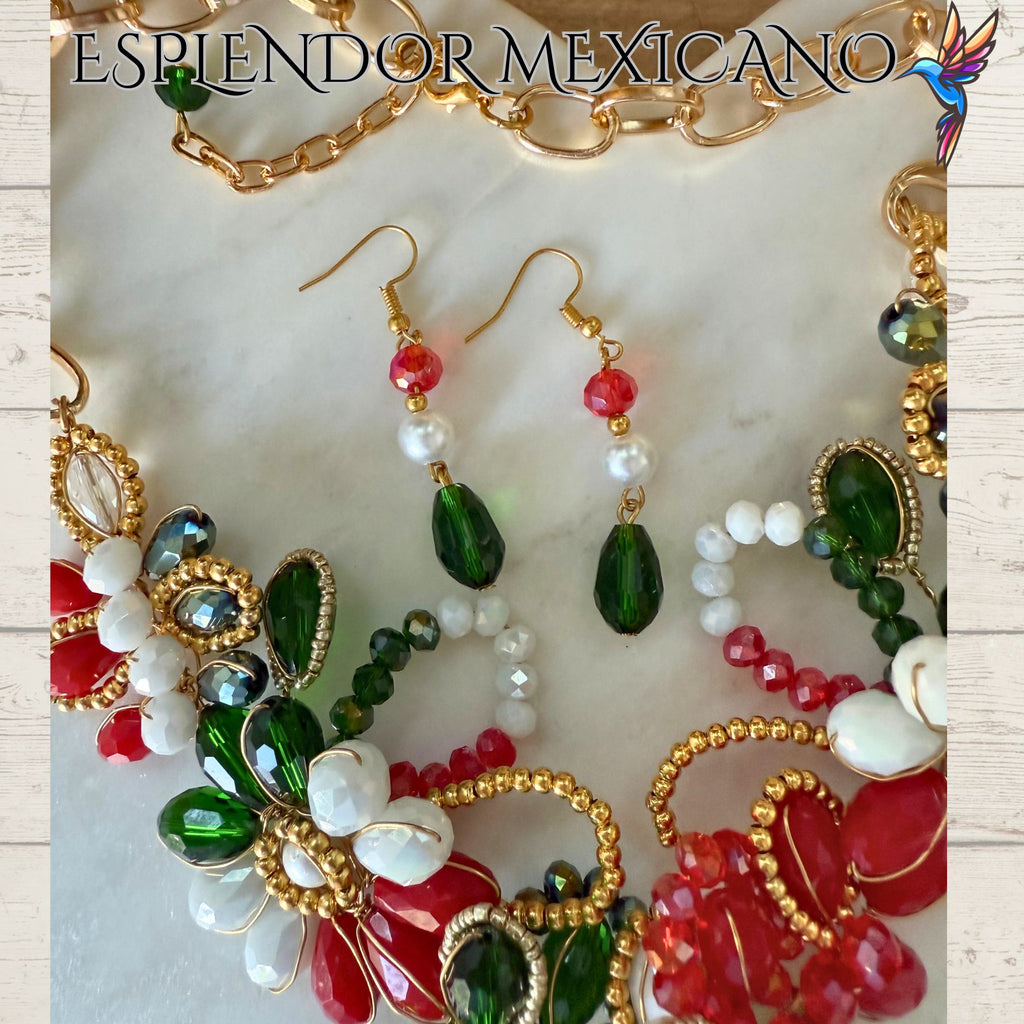 Mexican Flag Hand-Blown Glass Heart Necklace Set – Handmade in Mexico