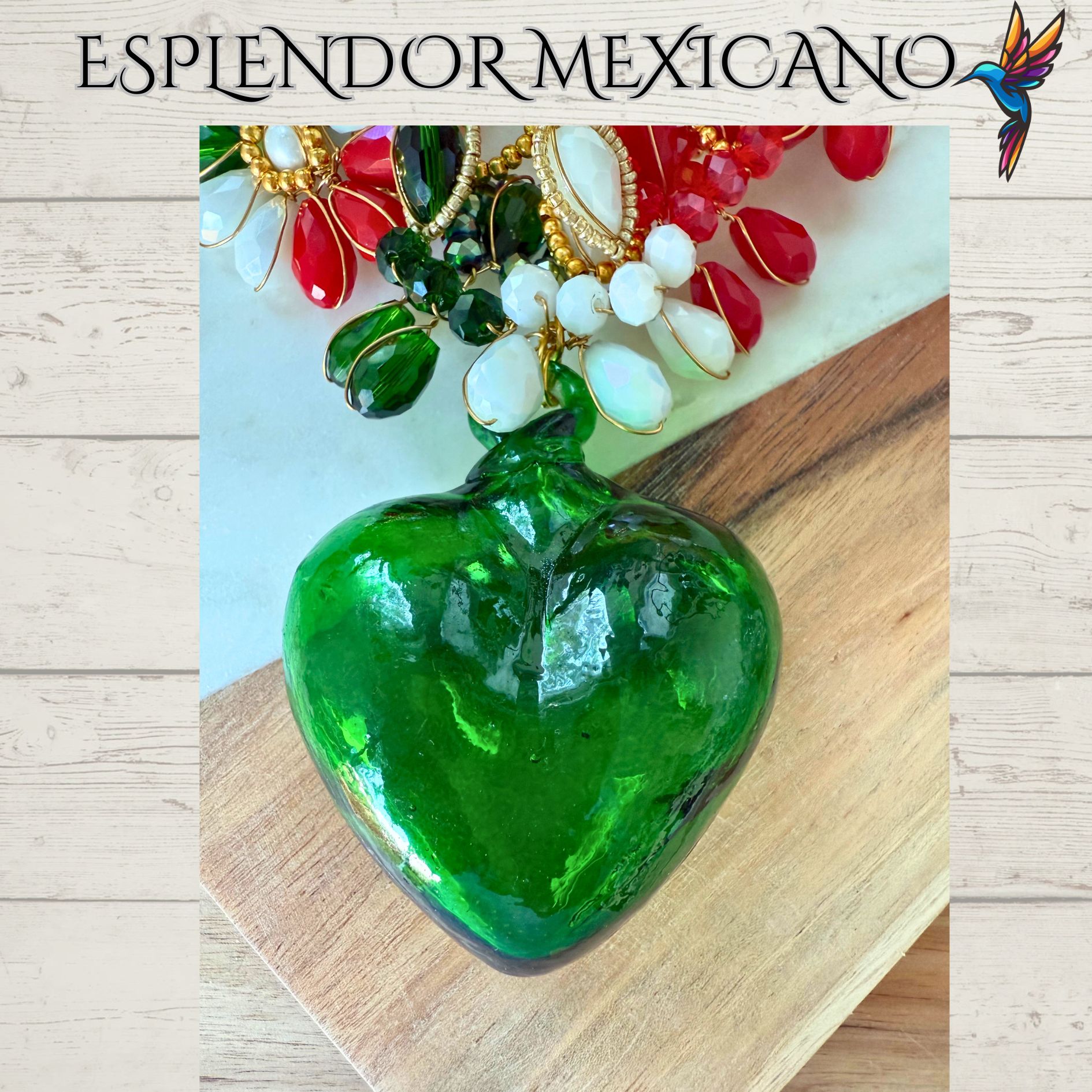 Mexican Flag Hand-Blown Glass Heart Necklace Set – Handmade in Mexico
