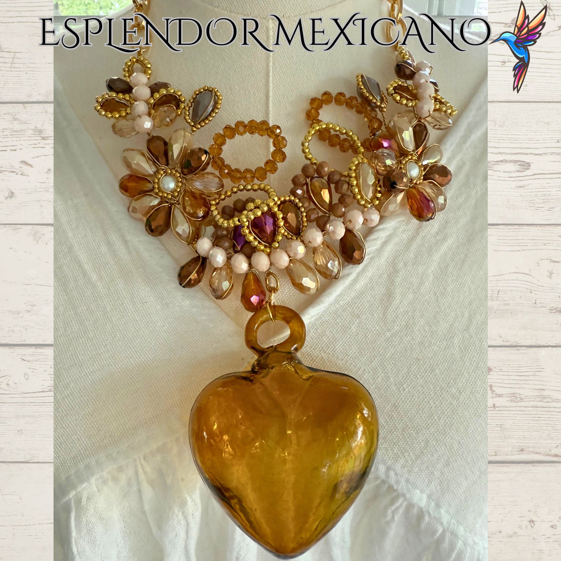 🤎✨ Brown Hand-Blown Glass Heart Necklace Set – Handmade in Mexico
