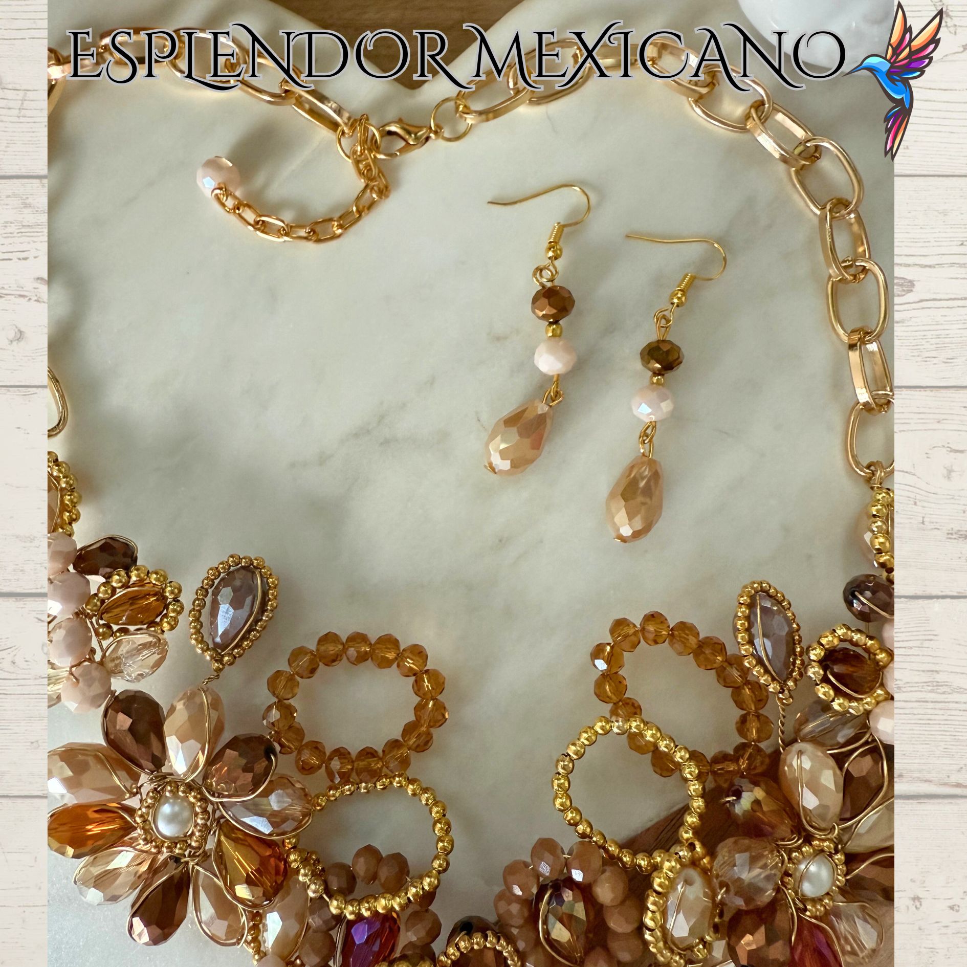 🤎✨ Brown Hand-Blown Glass Heart Necklace Set – Handmade in Mexico