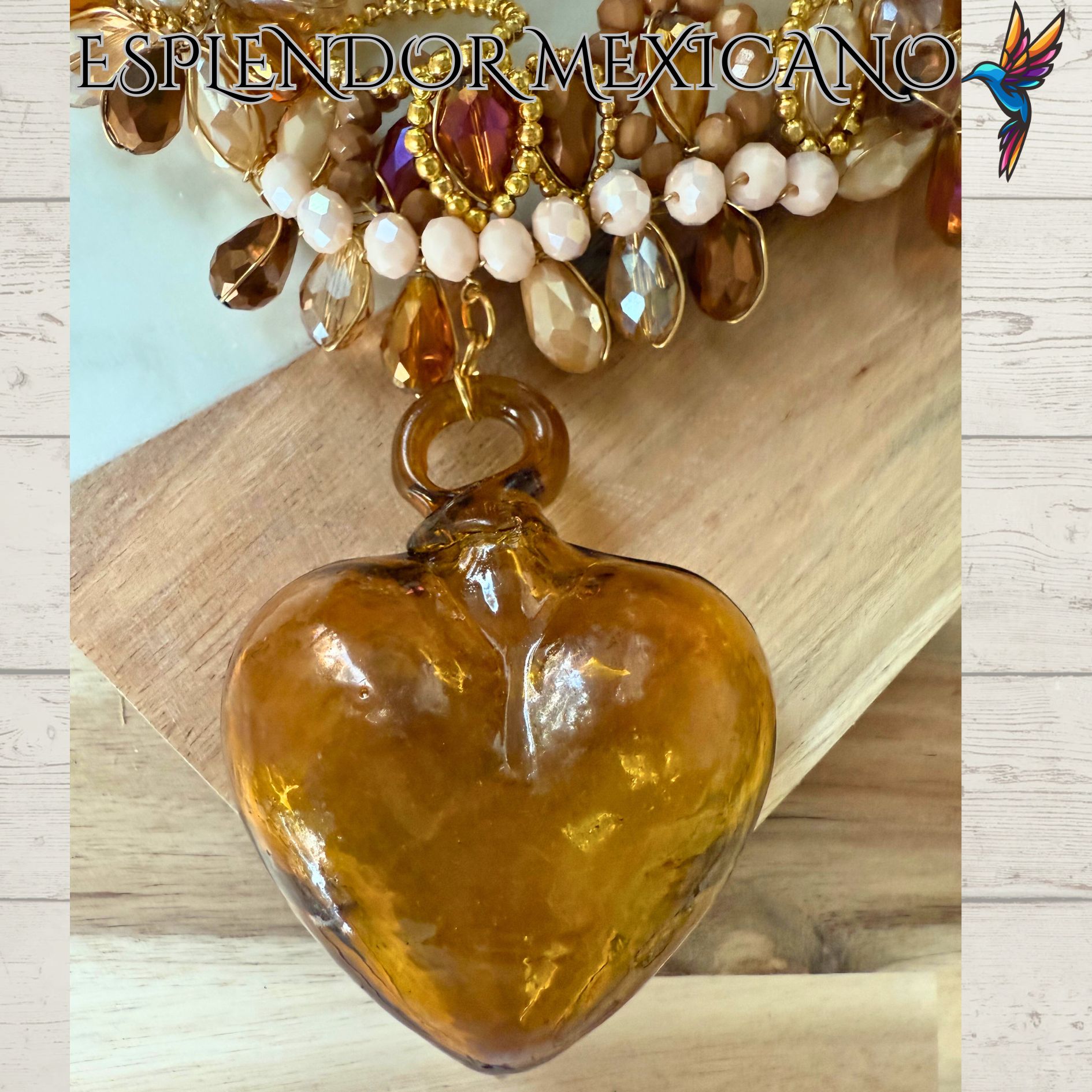 🤎✨ Brown Hand-Blown Glass Heart Necklace Set – Handmade in Mexico