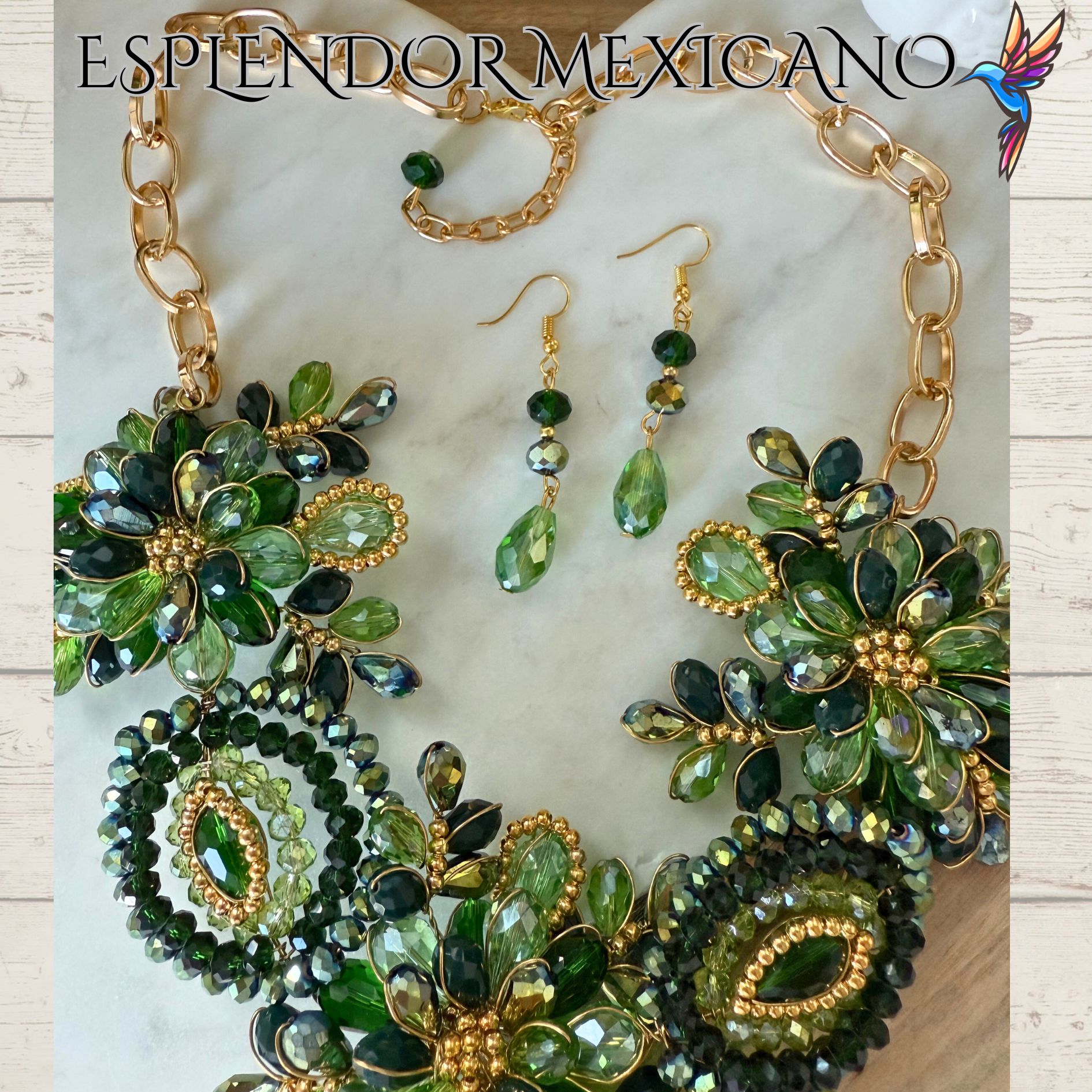 💚 Artisanal Green Hand-Blown Glass Heart Necklace Set – Handmade in Mexico