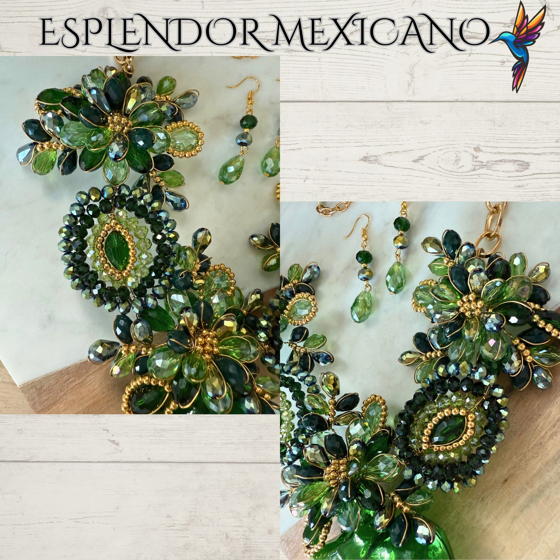 💚 Artisanal Green Hand-Blown Glass Heart Necklace Set – Handmade in Mexico