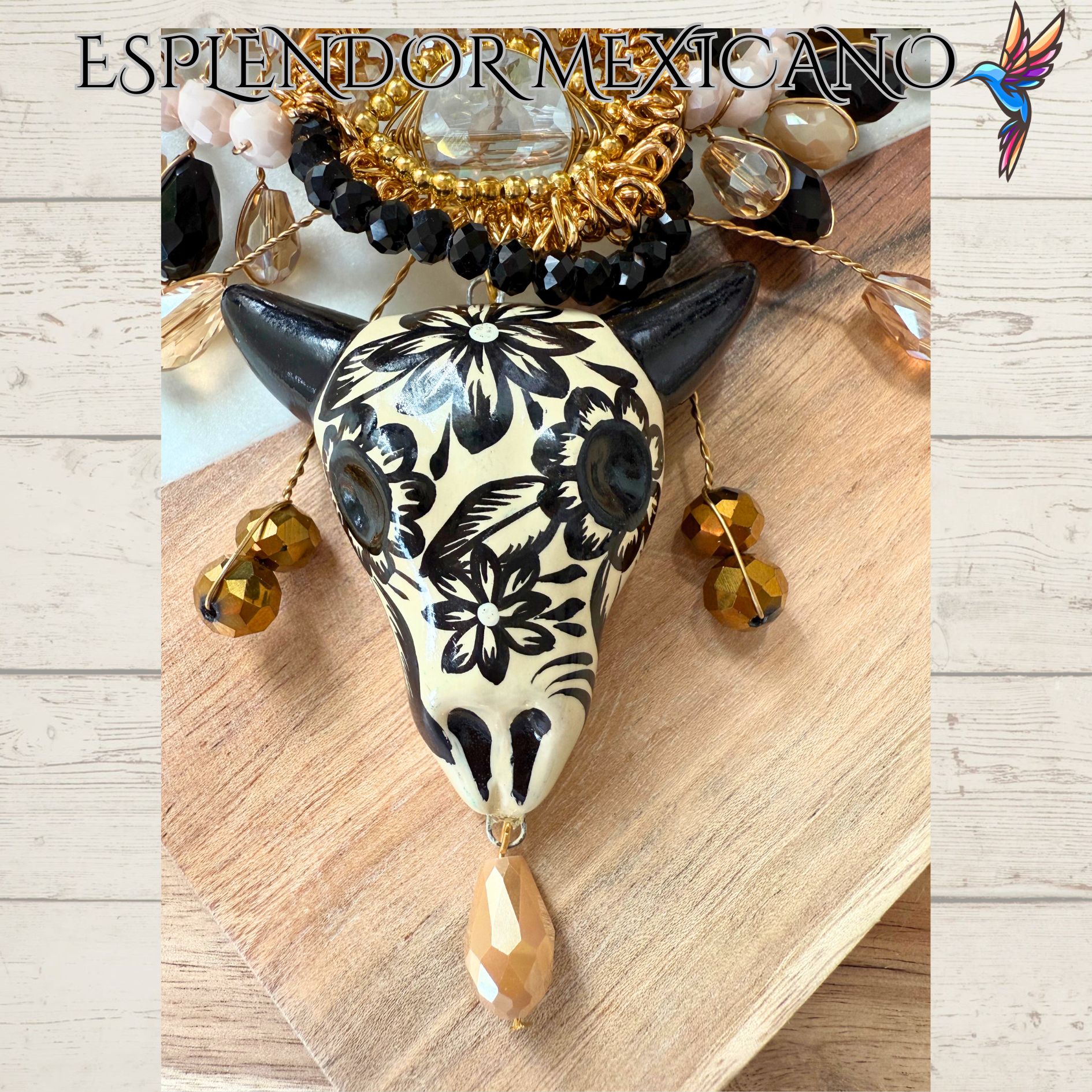 🖤🤍 Hand-Painted Ceramic Skull Necklace Set – Handmade in Mexico