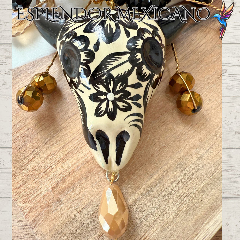 🖤🤍 Hand-Painted Ceramic Skull Necklace Set – Handmade in Mexico