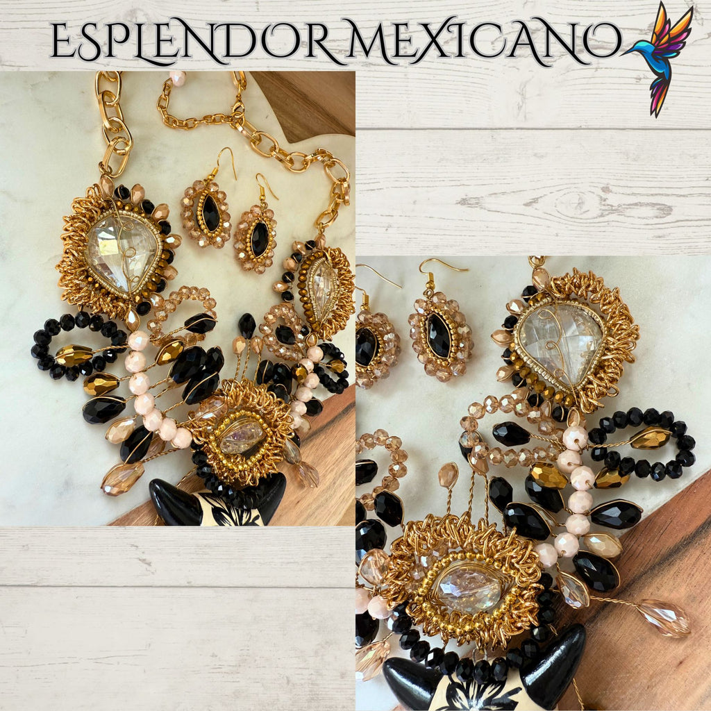 🖤🤍 Hand-Painted Ceramic Skull Necklace Set – Handmade in Mexico