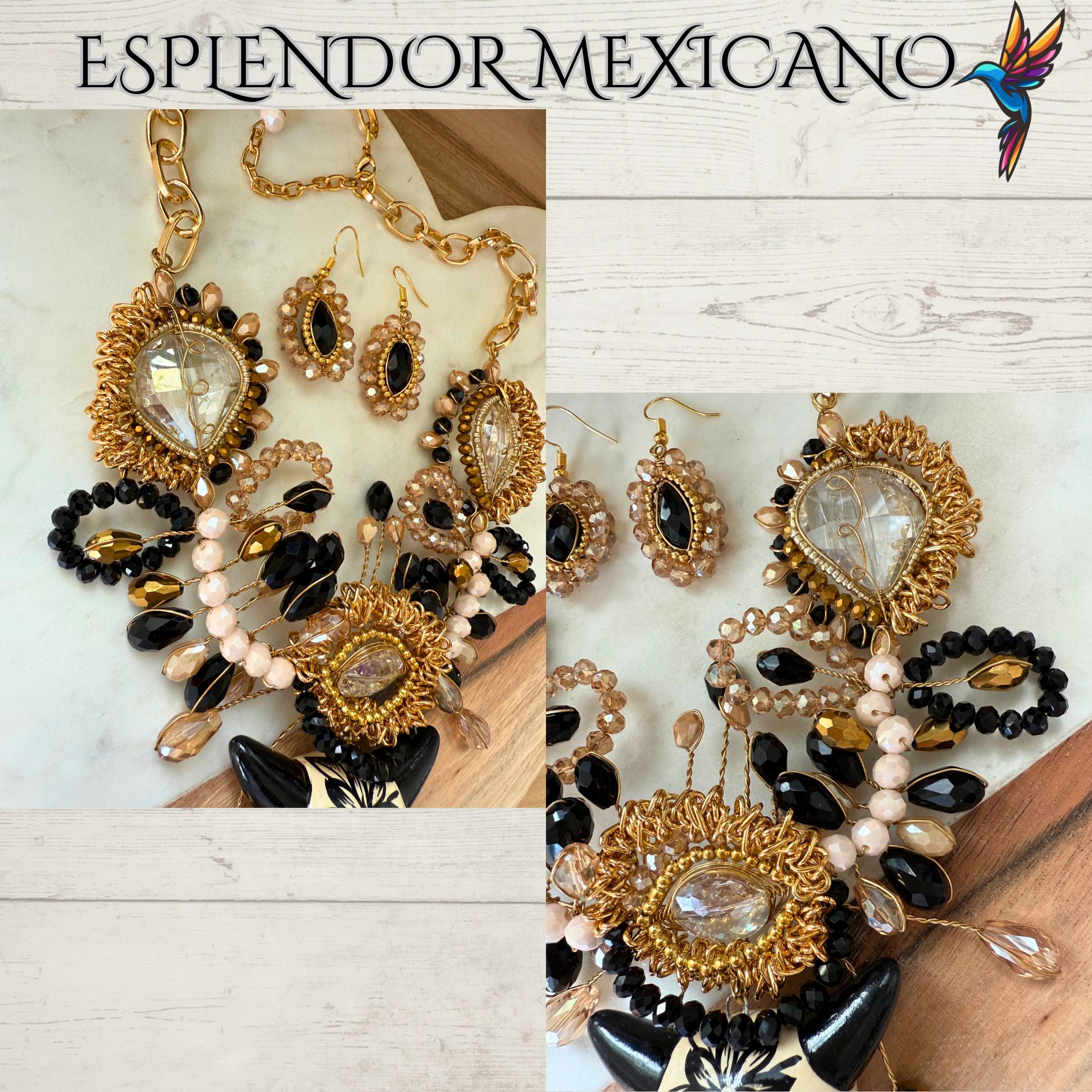🖤🤍 Hand-Painted Ceramic Skull Necklace Set – Handmade in Mexico