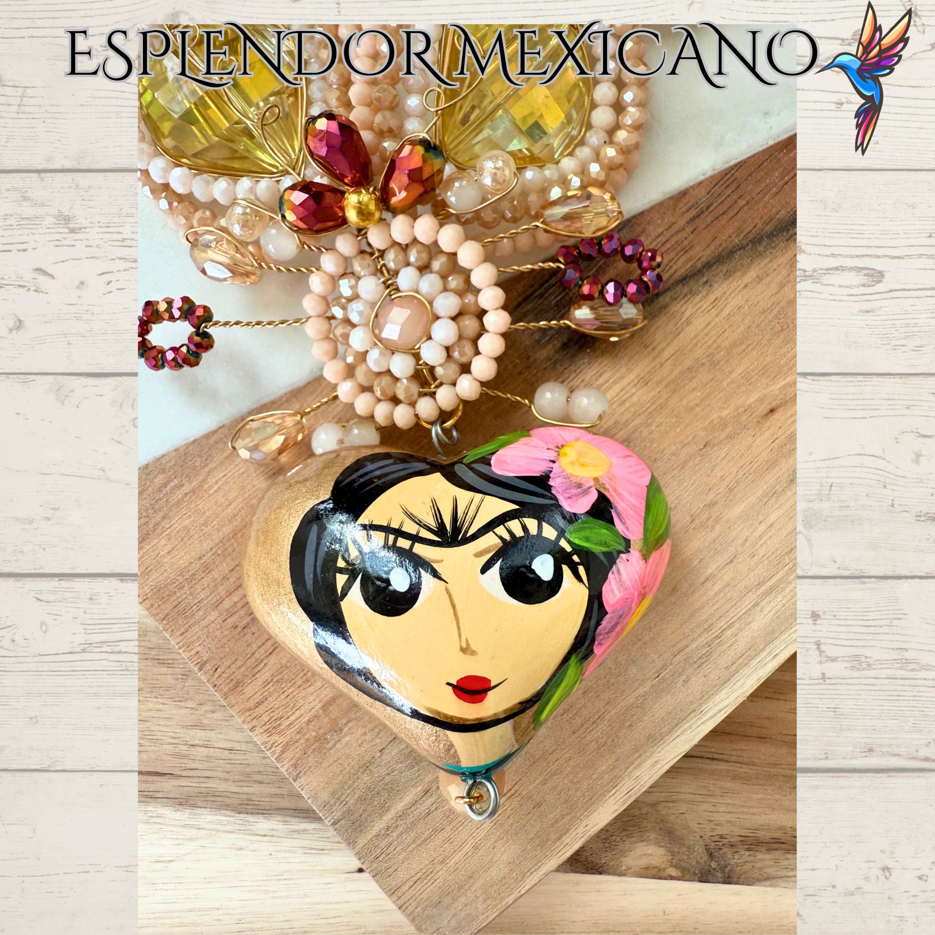 🩷🧡🤍 Frida Heart Necklace Set – Handmade in Mexico