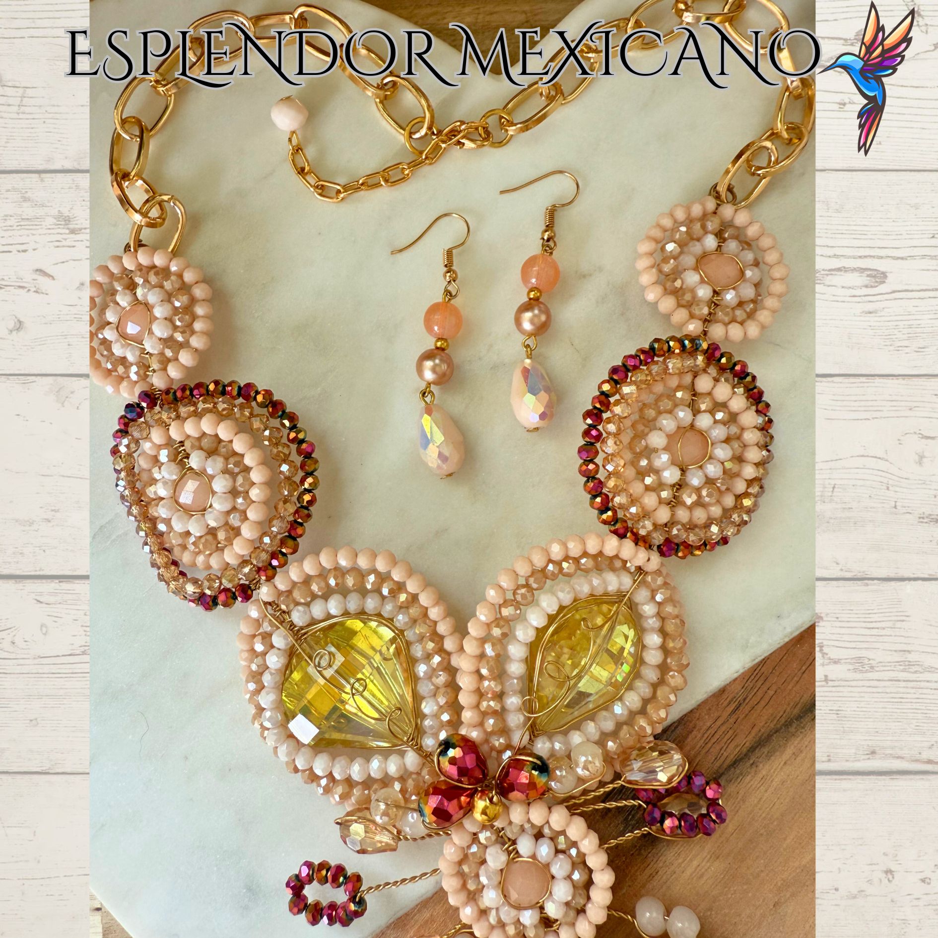 🩷🧡🤍 Frida Heart Necklace Set – Handmade in Mexico