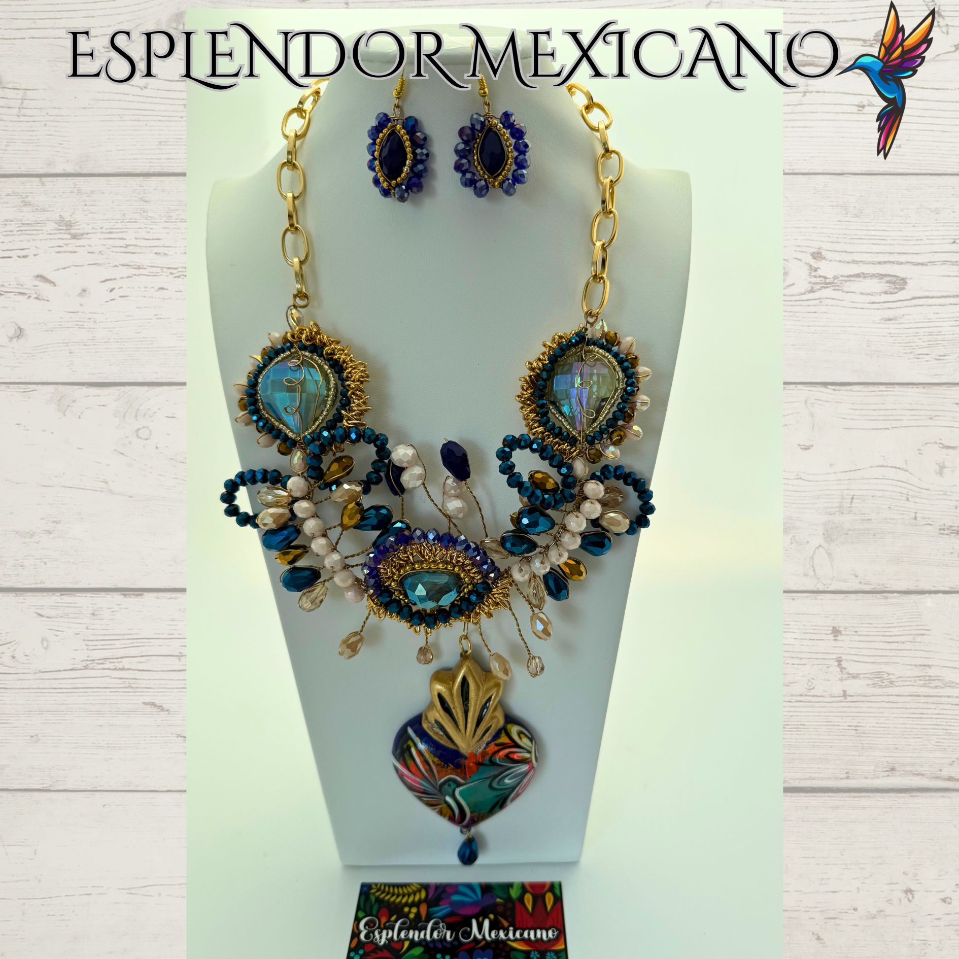 💙✨ Hummingbird Heart Necklace Set – Handmade in Mexico