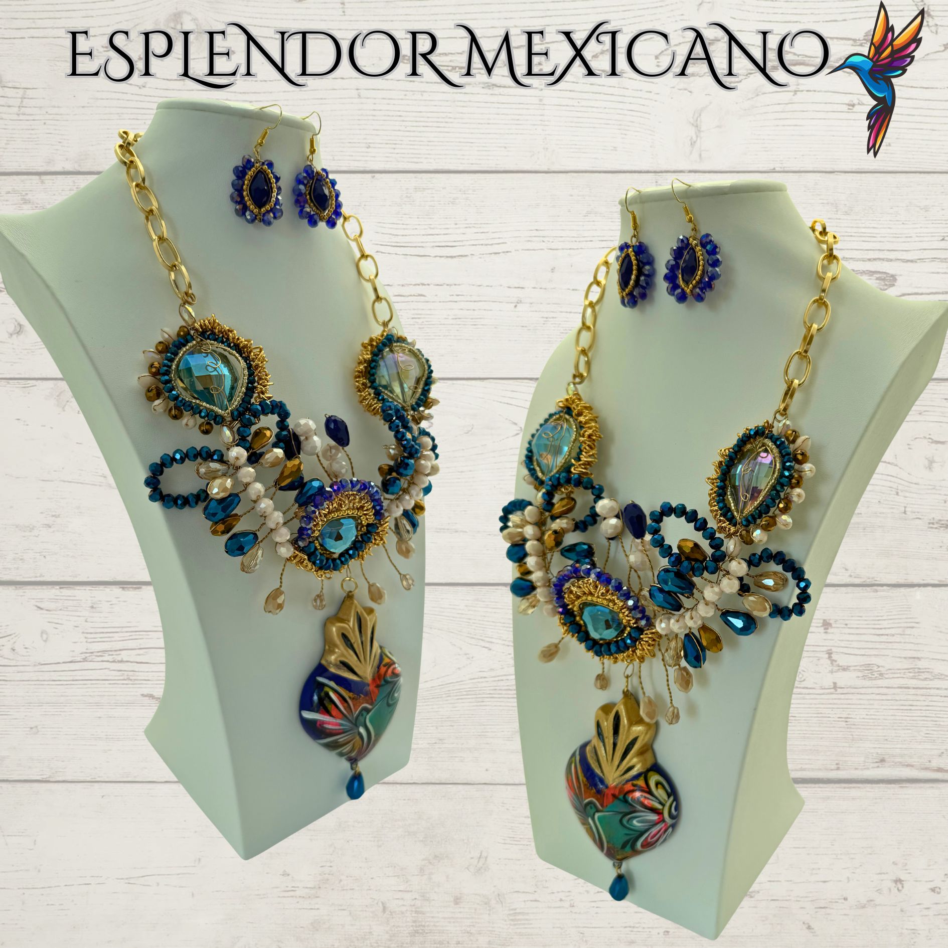 💙✨ Hummingbird Heart Necklace Set – Handmade in Mexico