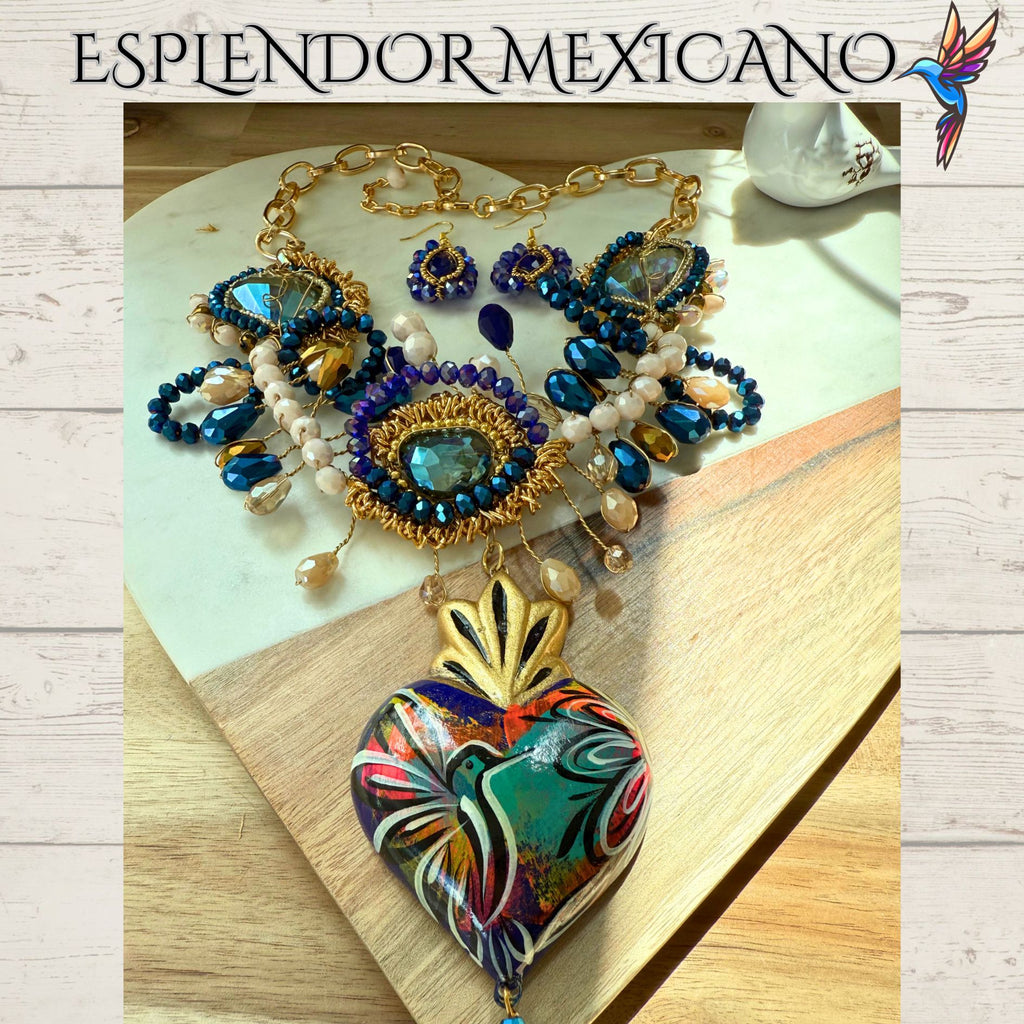 💙✨ Hummingbird Heart Necklace Set – Handmade in Mexico