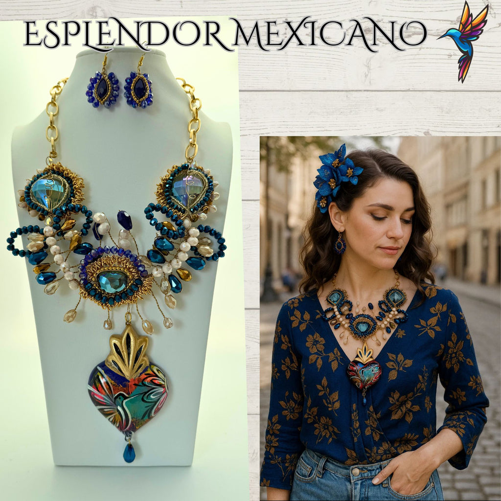 💙✨ Hummingbird Heart Necklace Set – Handmade in Mexico