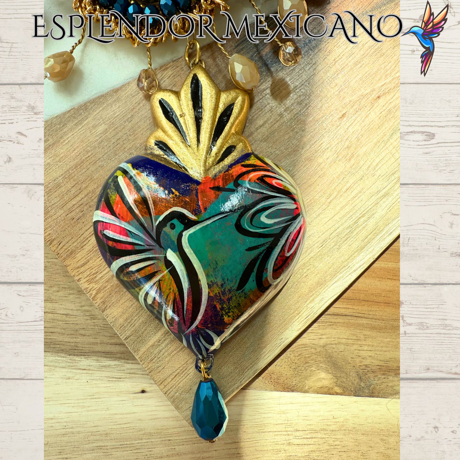 💙✨ Hummingbird Heart Necklace Set – Handmade in Mexico