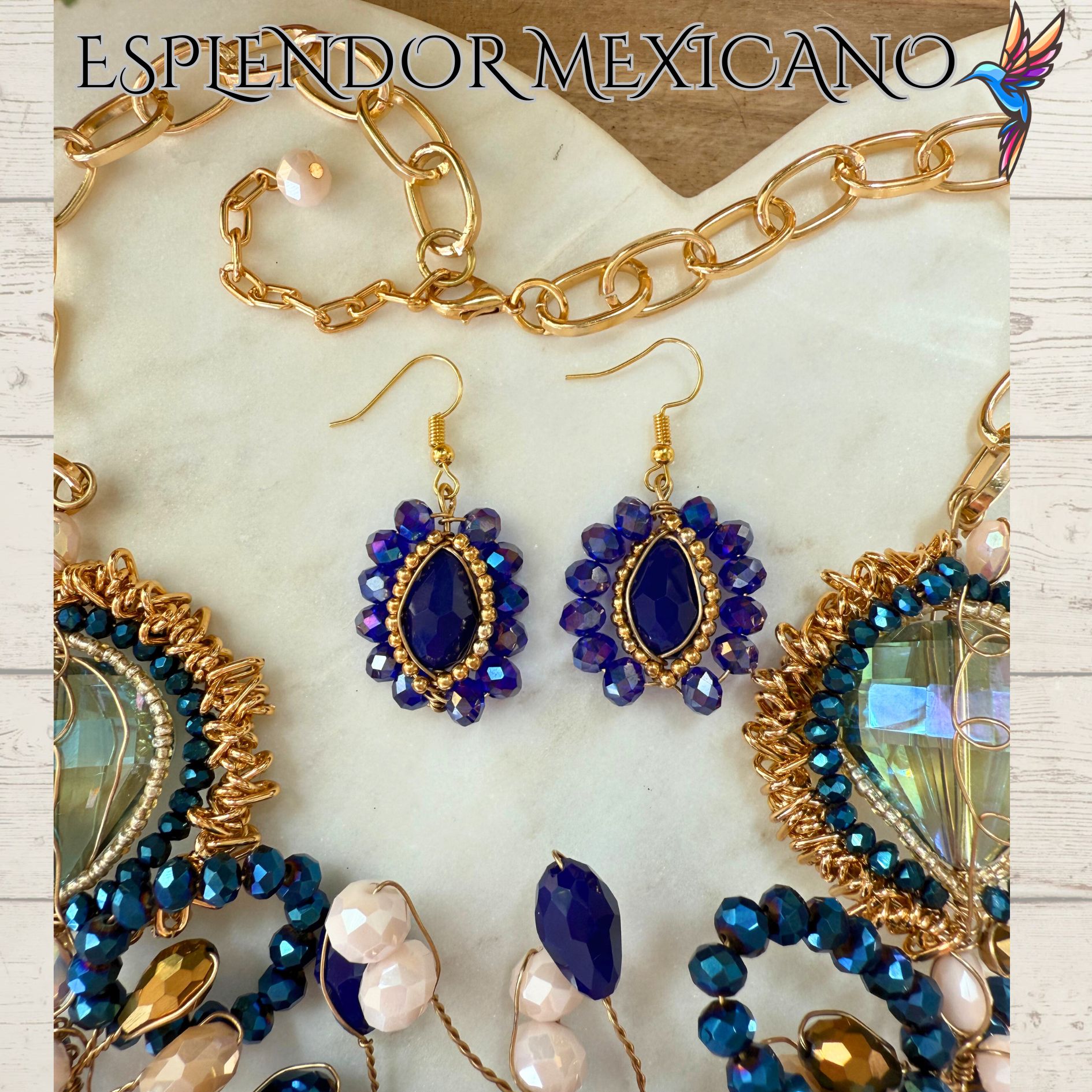 💙✨ Hummingbird Heart Necklace Set – Handmade in Mexico