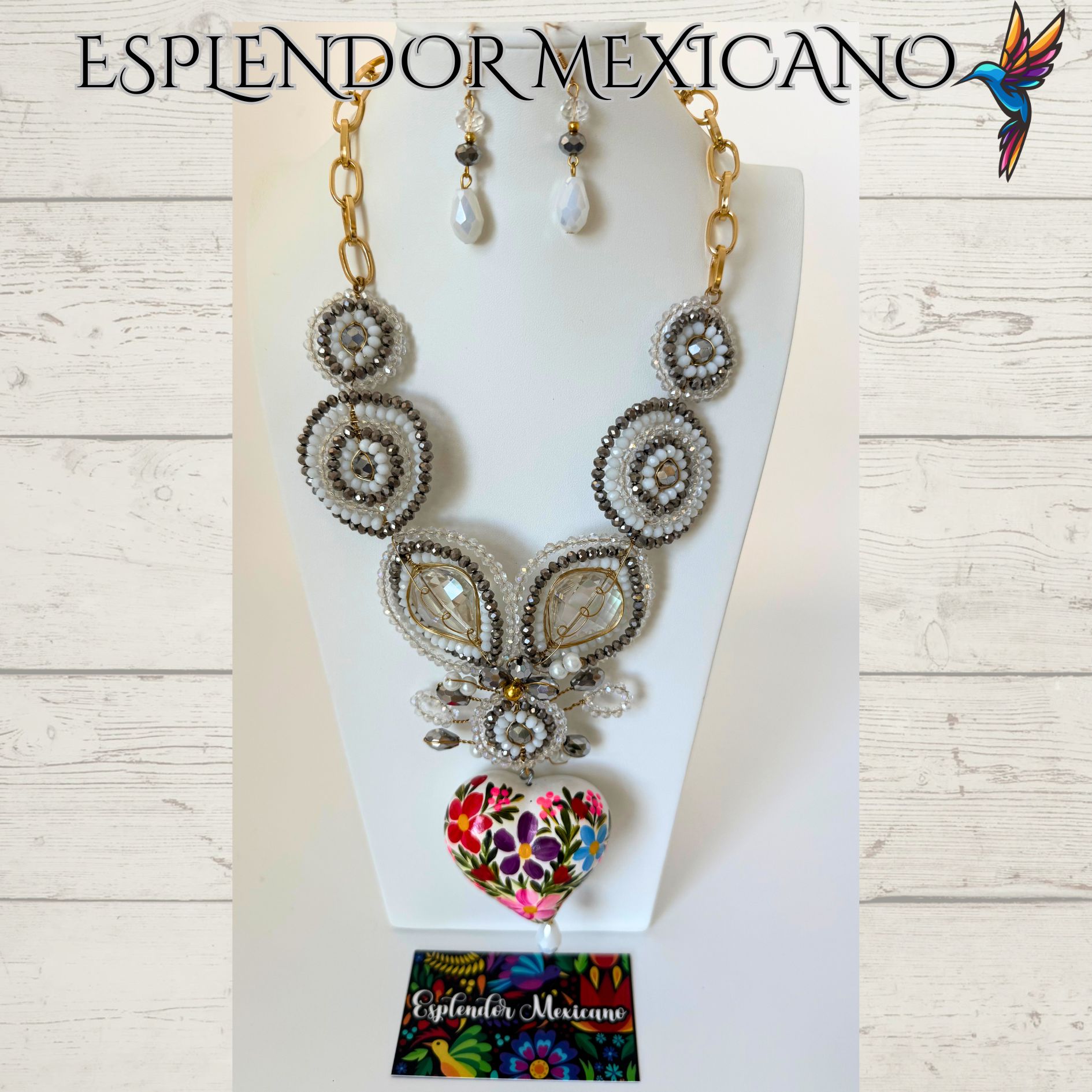 🤍✨ Floral Heart Necklace Set – Handmade in Mexico