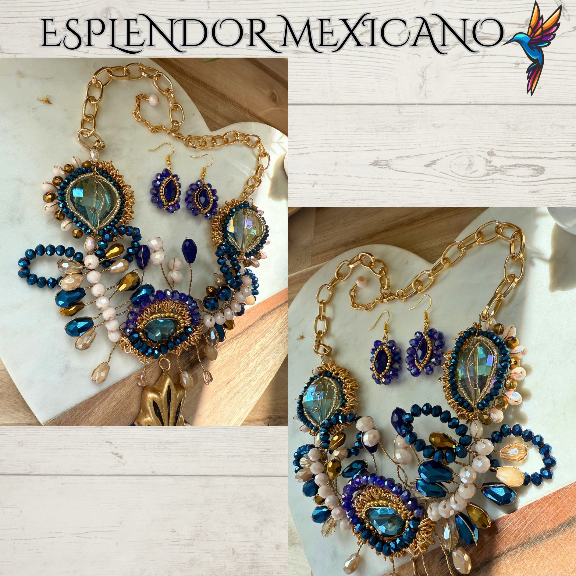 💙✨ Hummingbird Heart Necklace Set – Handmade in Mexico
