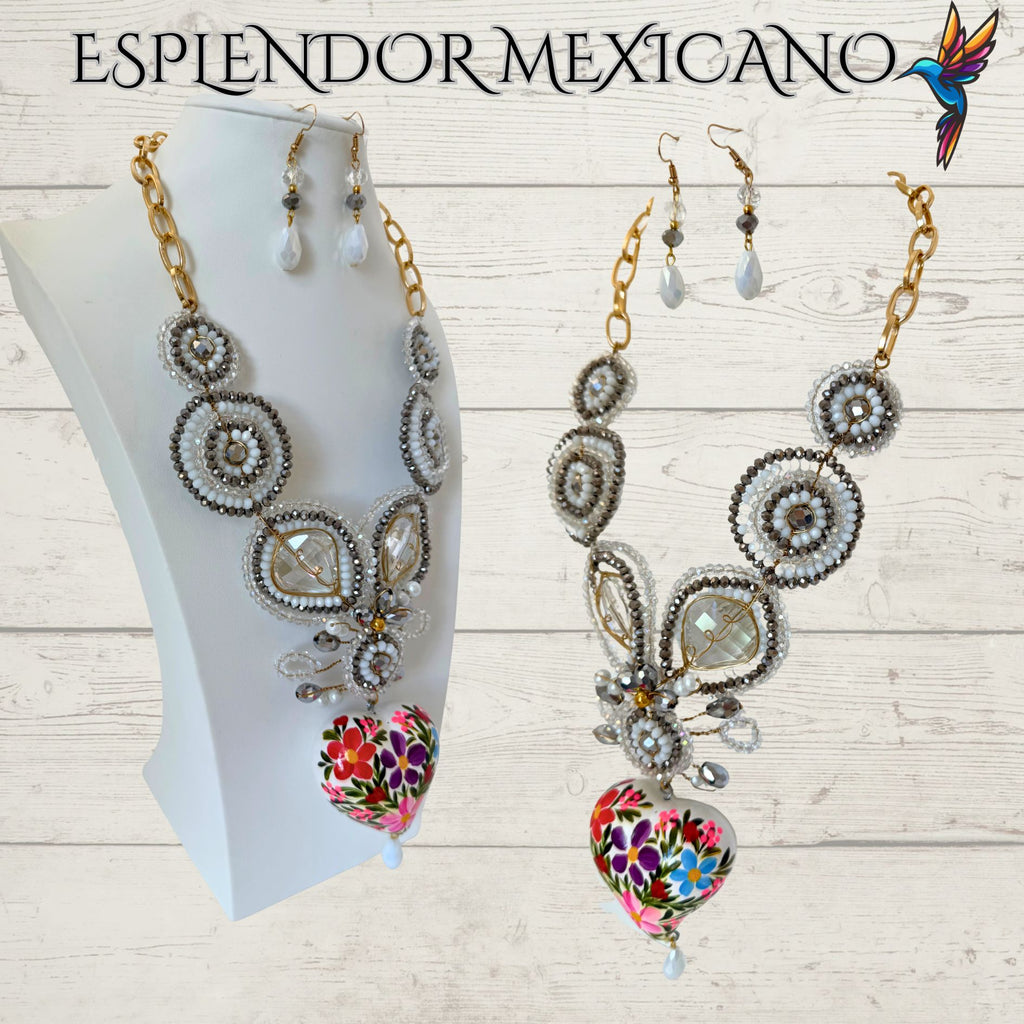 🤍✨ Floral Heart Necklace Set – Handmade in Mexico