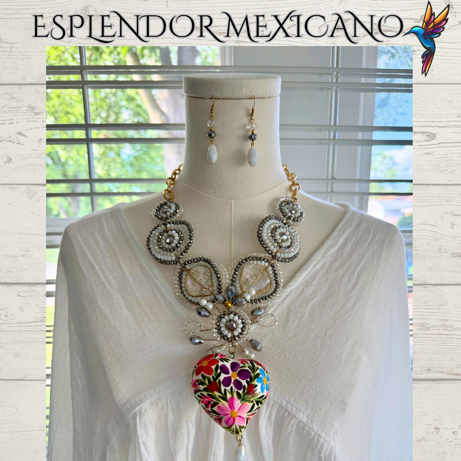 🤍✨ Floral Heart Necklace Set – Handmade in Mexico