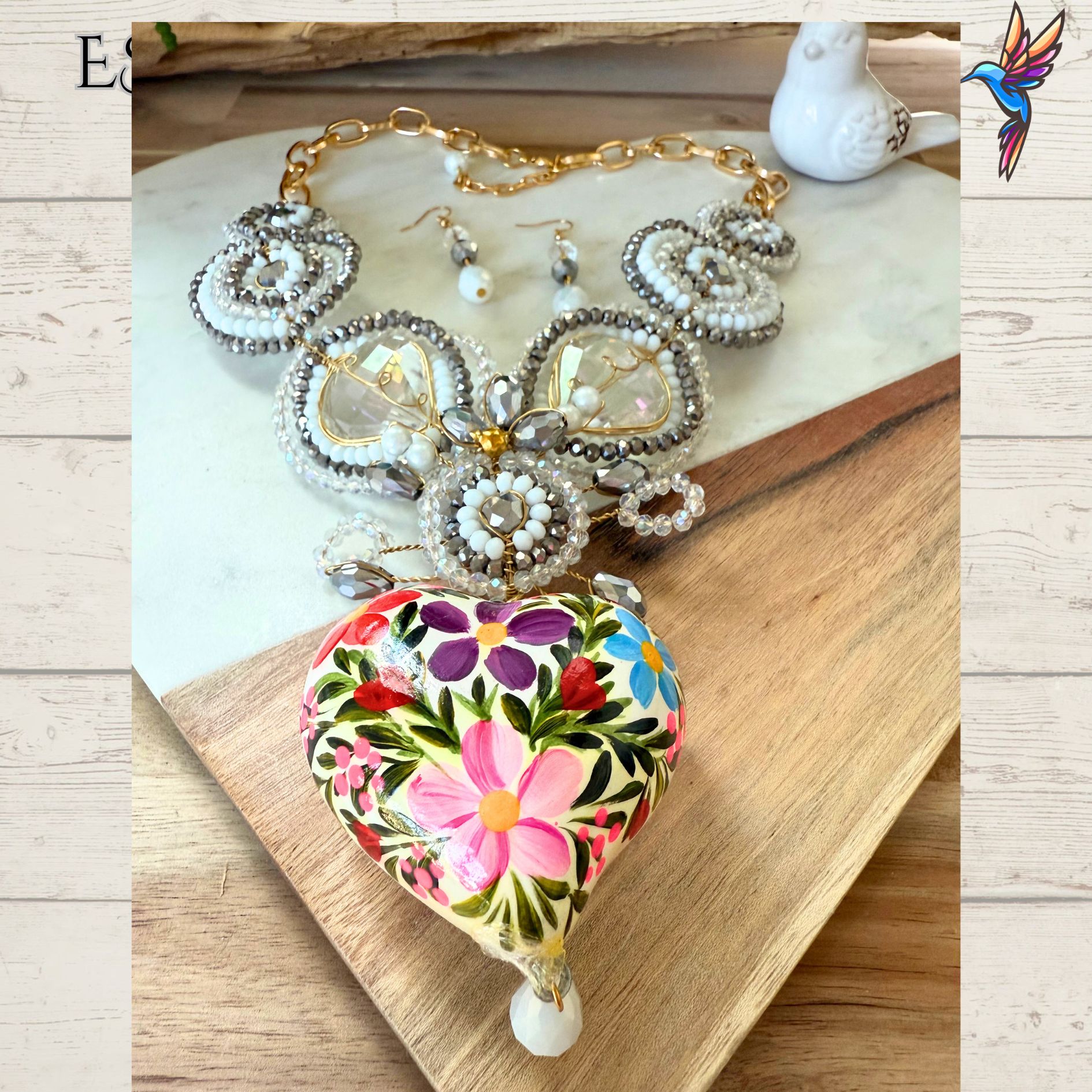 🤍✨ Floral Heart Necklace Set – Handmade in Mexico
