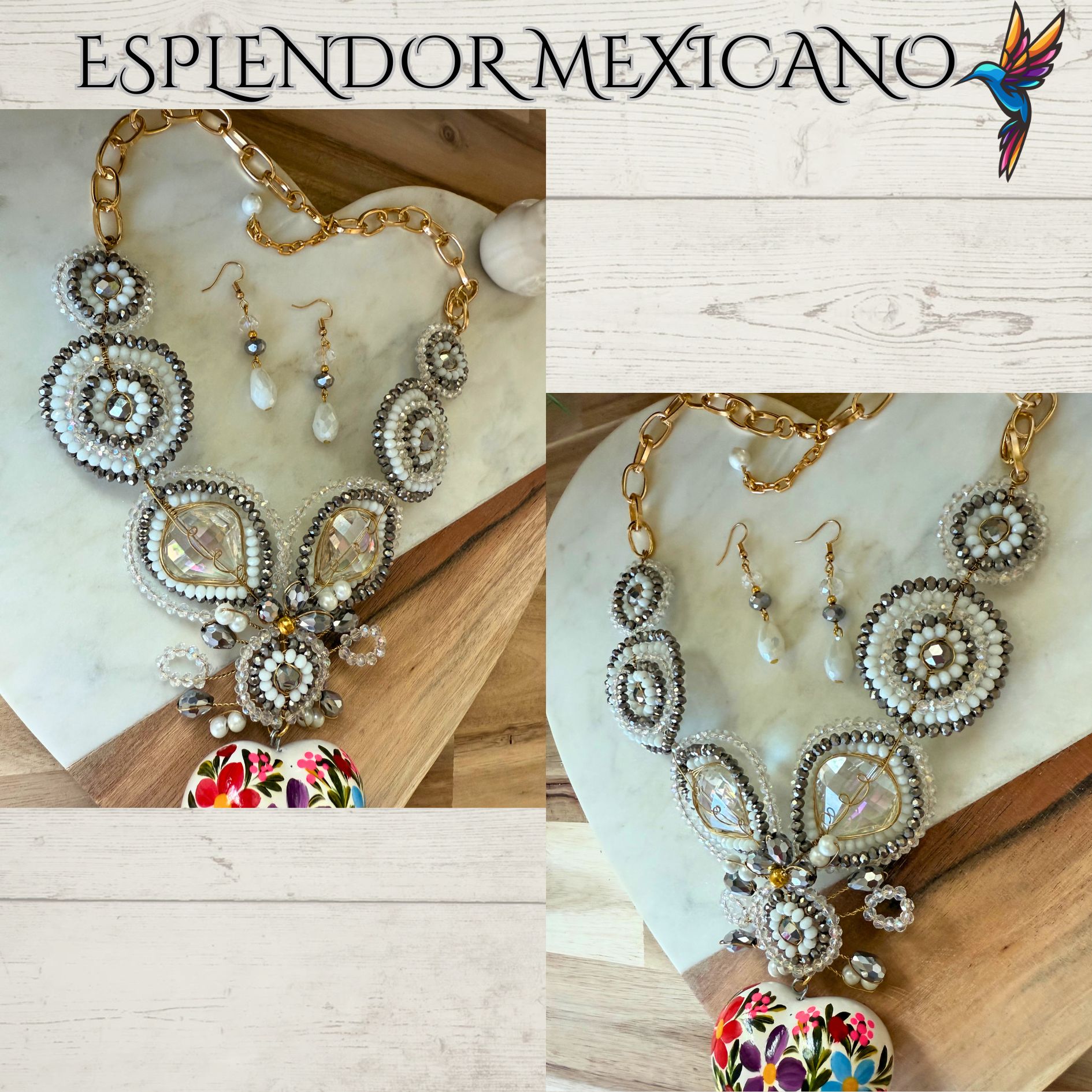 🤍✨ Floral Heart Necklace Set – Handmade in Mexico