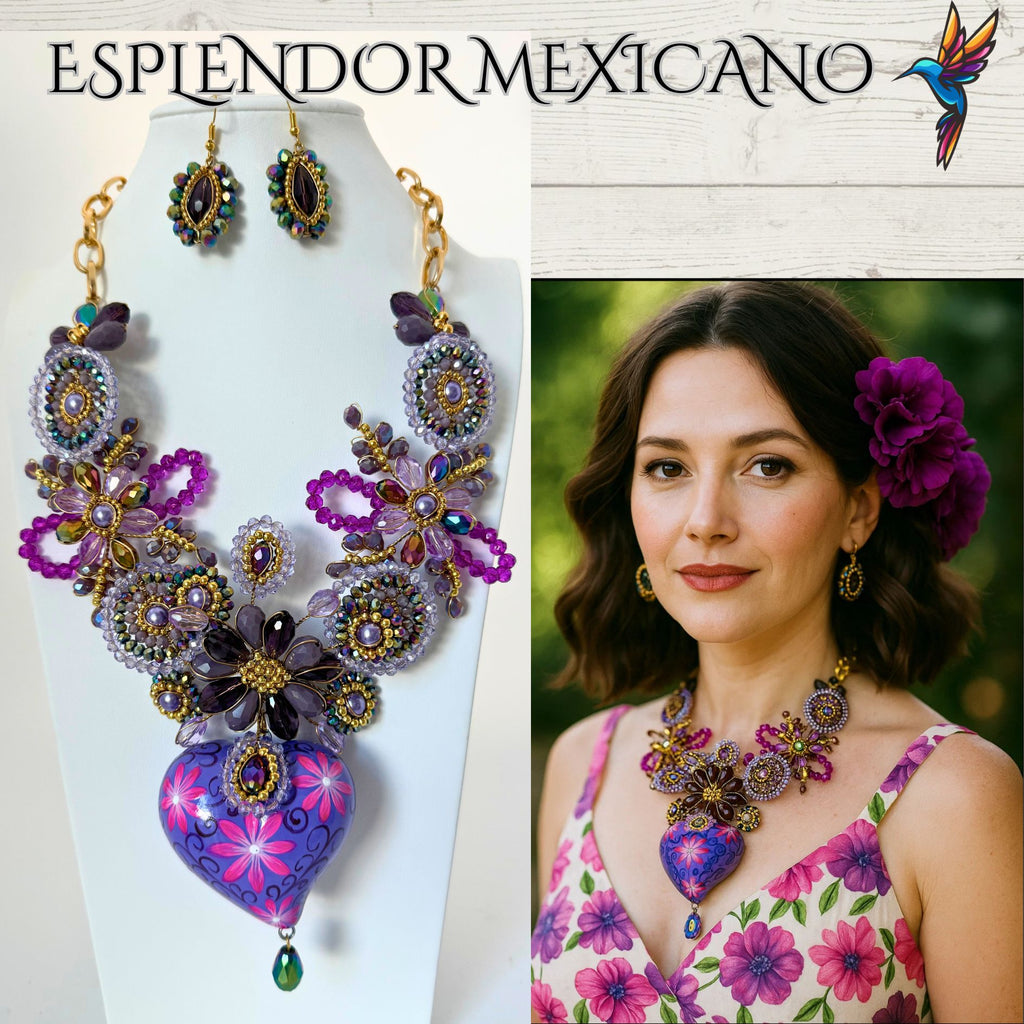 💗✨ Floral Heart Necklace Set – Handmade in Mexico