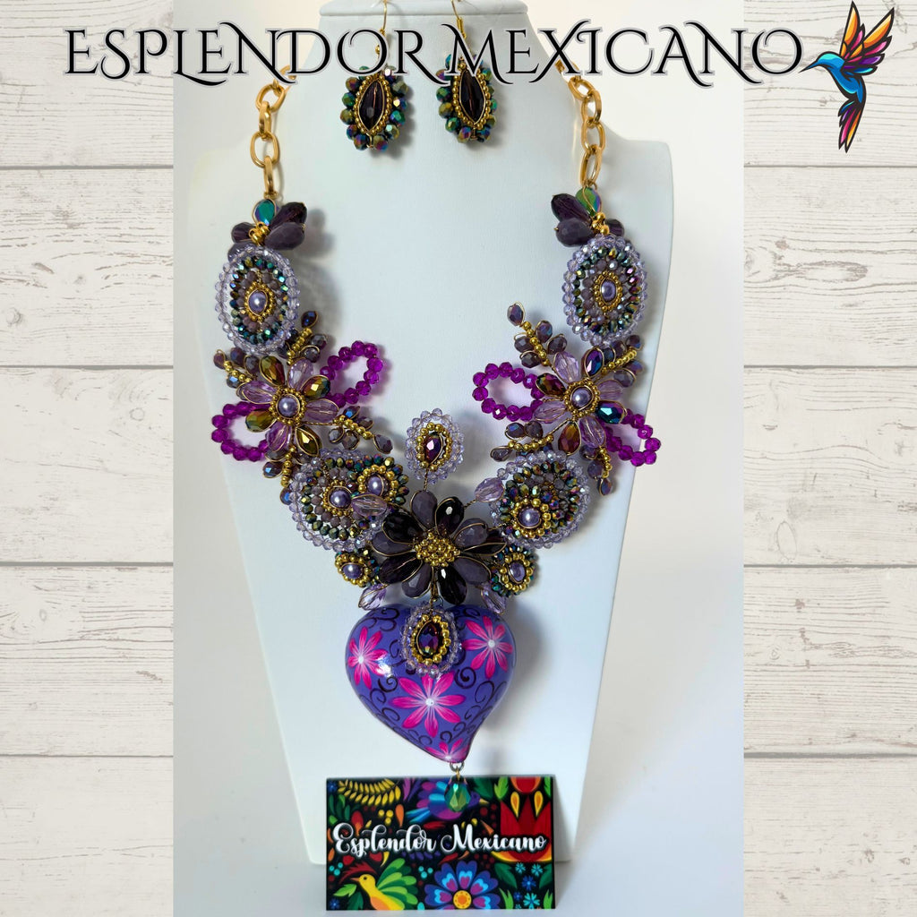 💗✨ Floral Heart Necklace Set – Handmade in Mexico