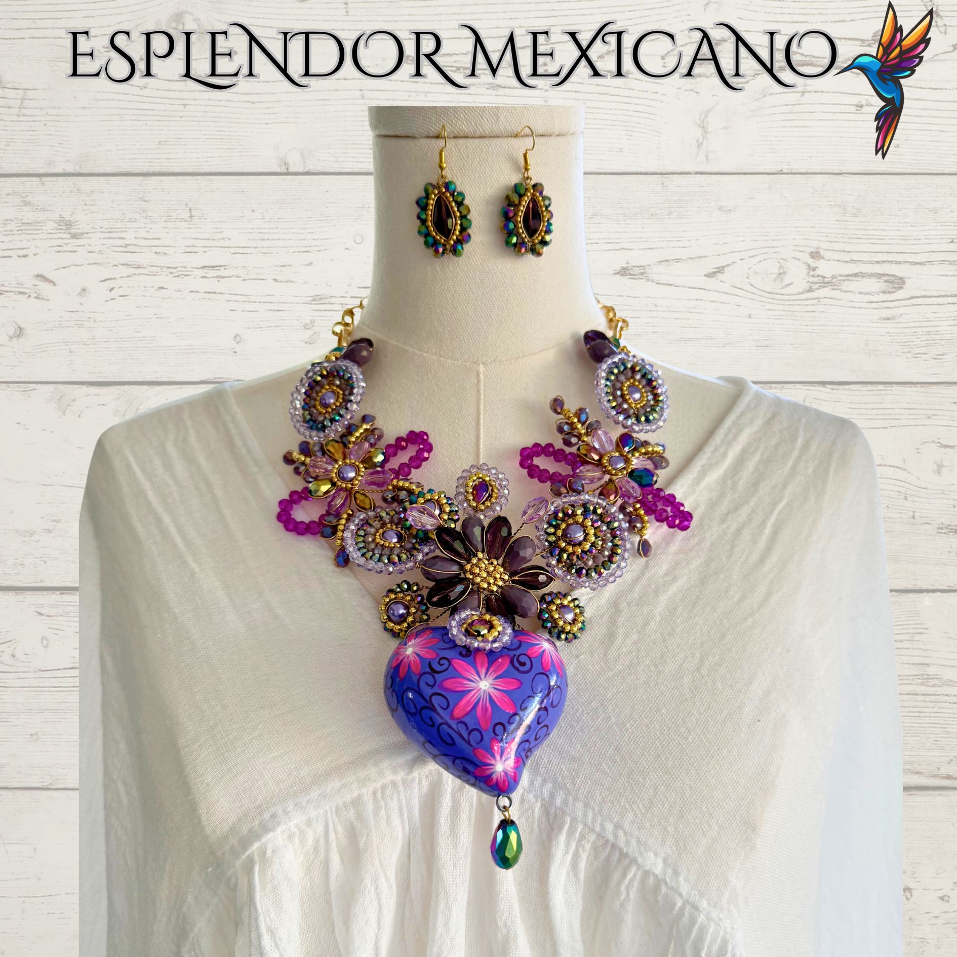 💗✨ Floral Heart Necklace Set – Handmade in Mexico