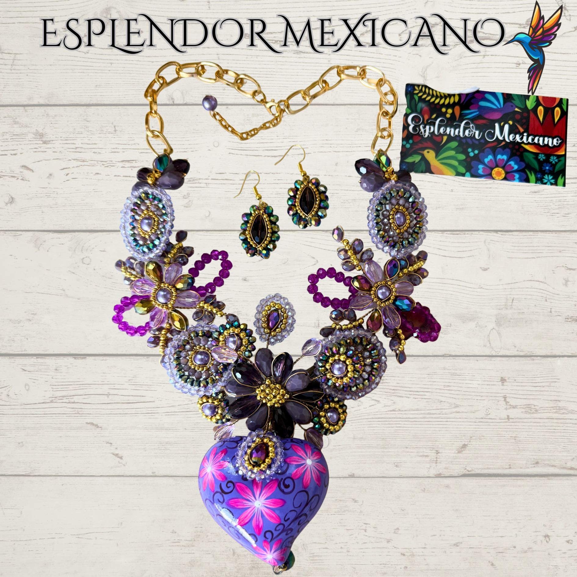 💗✨ Floral Heart Necklace Set – Handmade in Mexico