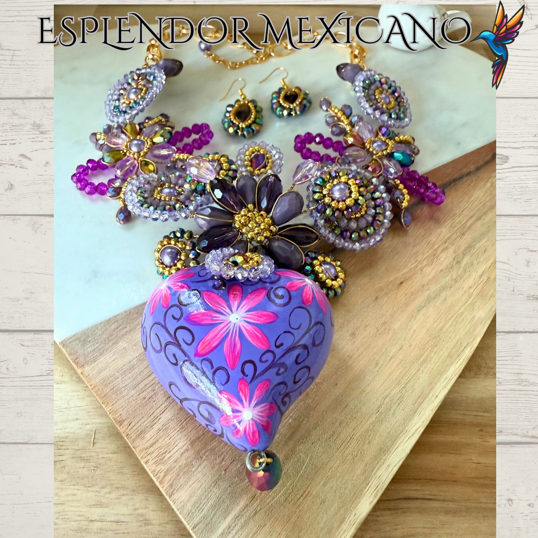 💗✨ Floral Heart Necklace Set – Handmade in Mexico
