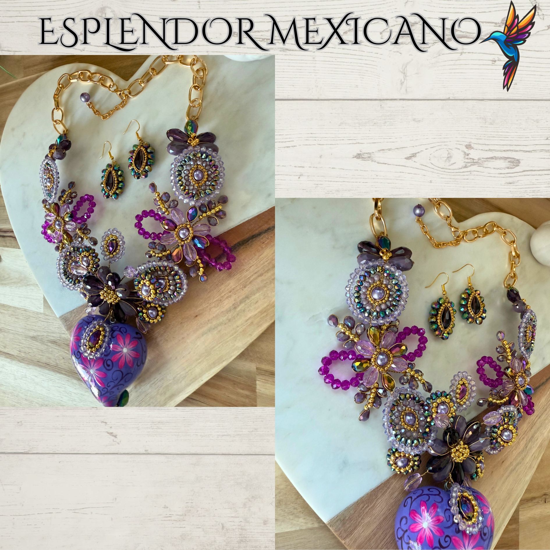 💗✨ Floral Heart Necklace Set – Handmade in Mexico