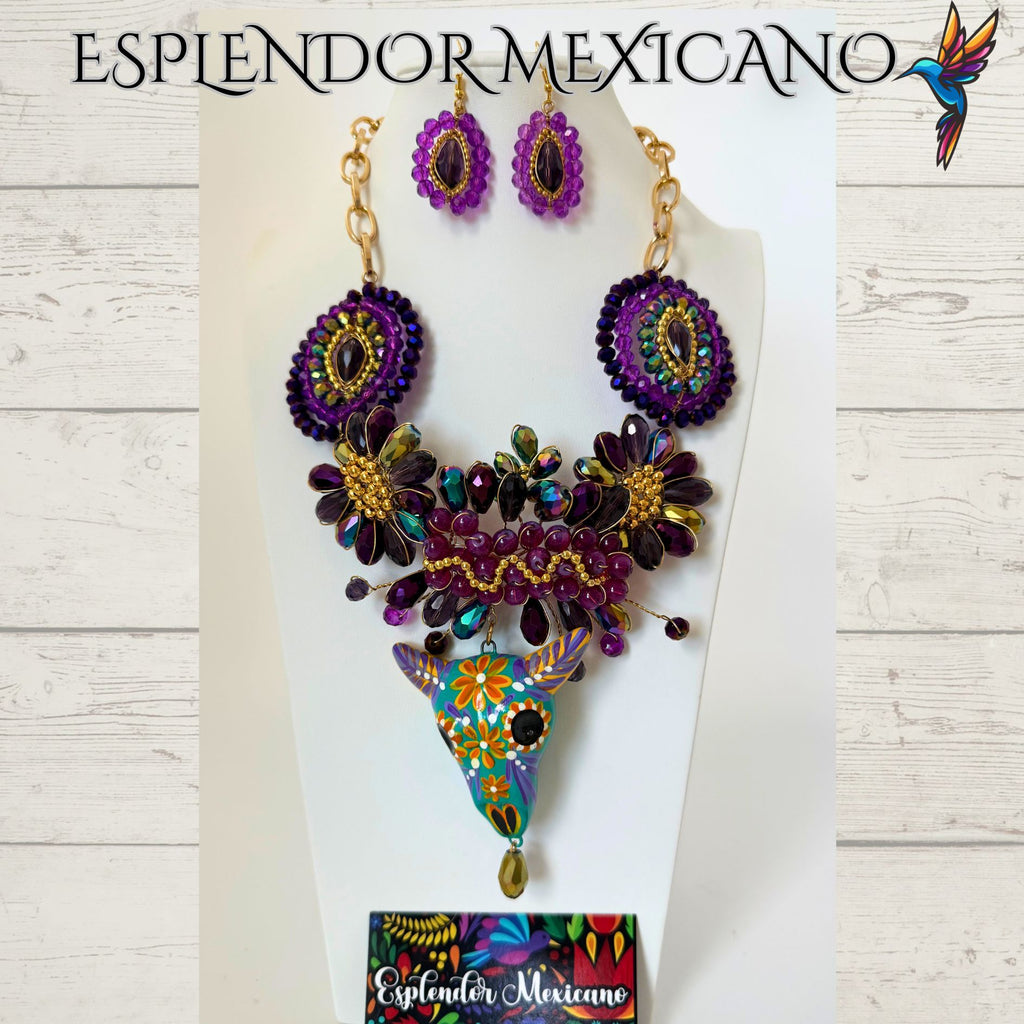 💜✨ Ceramic Skull Necklace Set – Handmade in Mexico