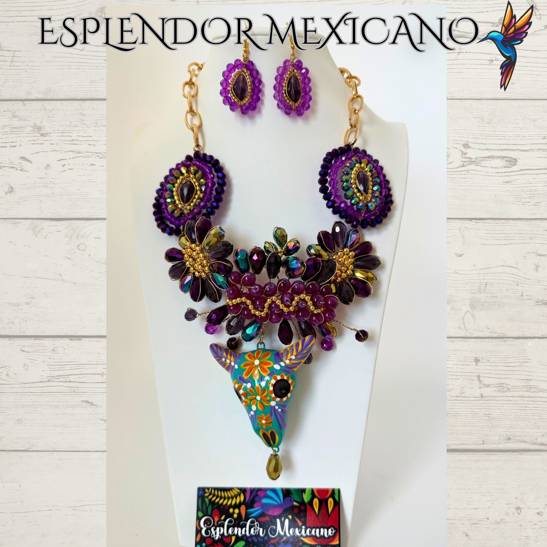 💜✨ Ceramic Skull Necklace Set – Handmade in Mexico